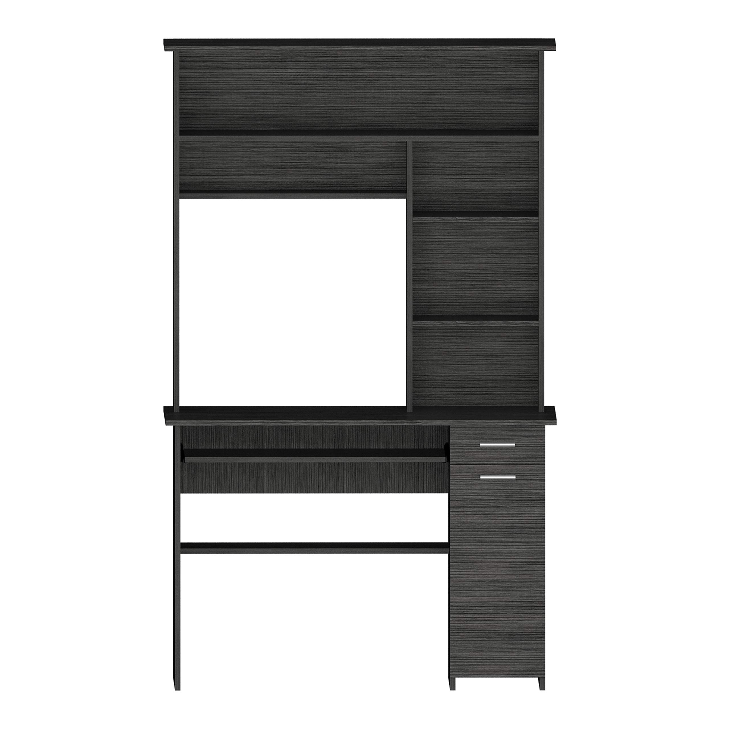 Weston 180 Two Computer Desk with Hutch - Retractable Keyboard Tray, Storage Drawer, CPU Stand & 6 Open Shelves in Smokey Oak Finish | Perfect for Home Office, Gaming Setup & Small Workspace