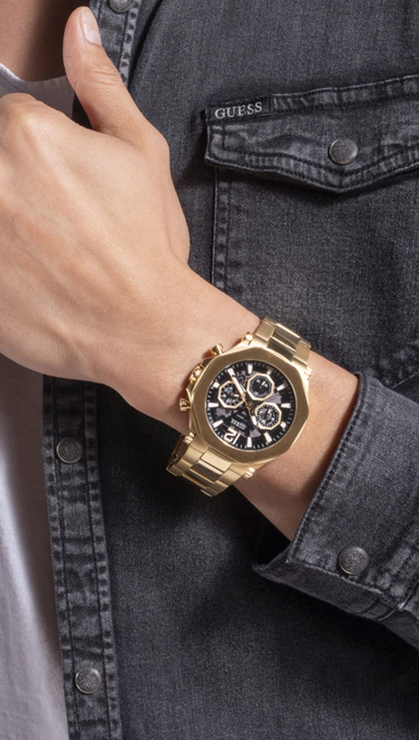 GUESS Men's 46mm Stainless Steel Chronograph Watch with Date Window - Water Resistant, Casual & Dress Style for Business, Office & Everyday Wear