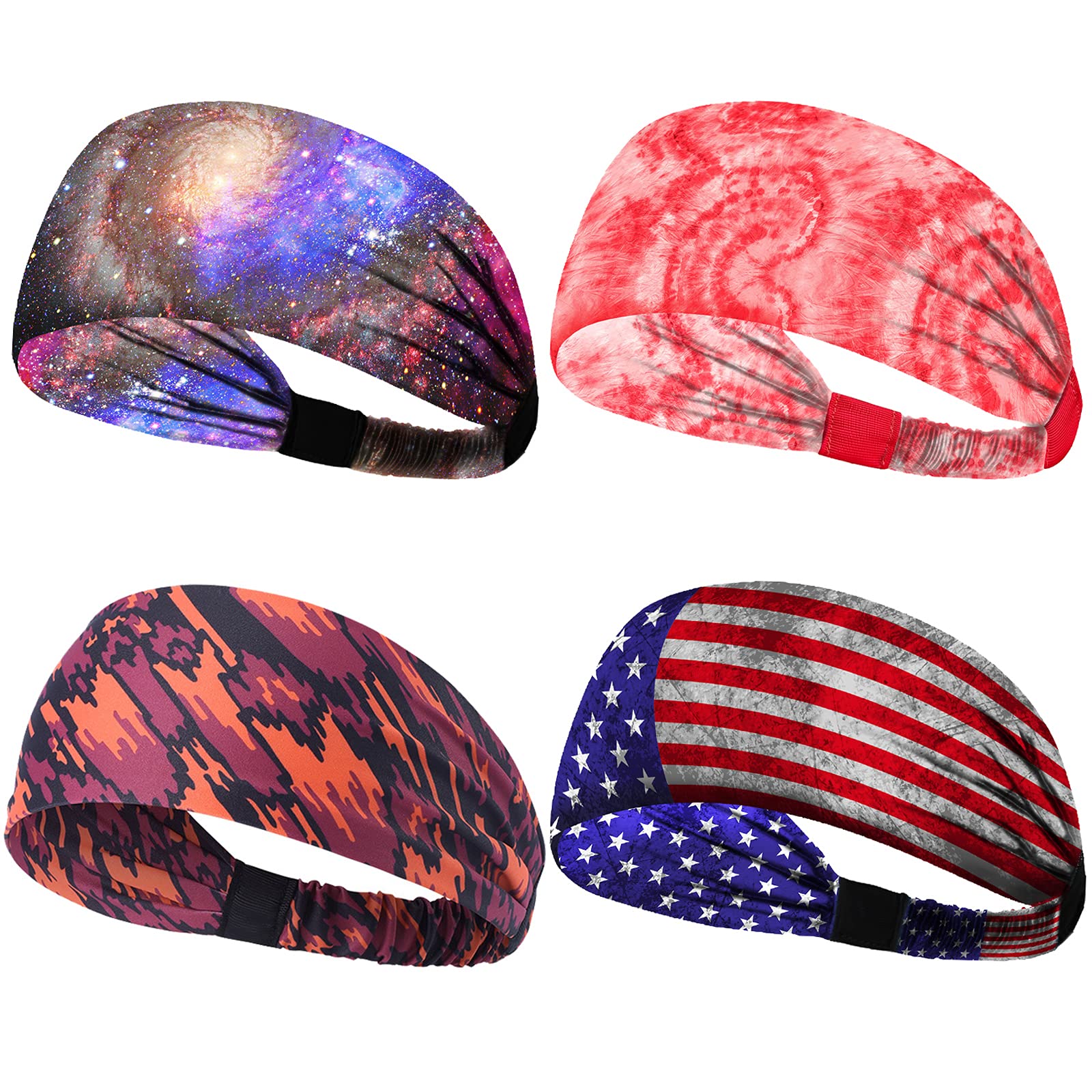 Non-Slip Breathable Headbands for Men & Women - 4 Pack Sweat Bands for Running, Yoga, Gym Workouts & Outdoor Sports | Durable Sports Headwear for Jogging, Exercise & Active Lifestyles