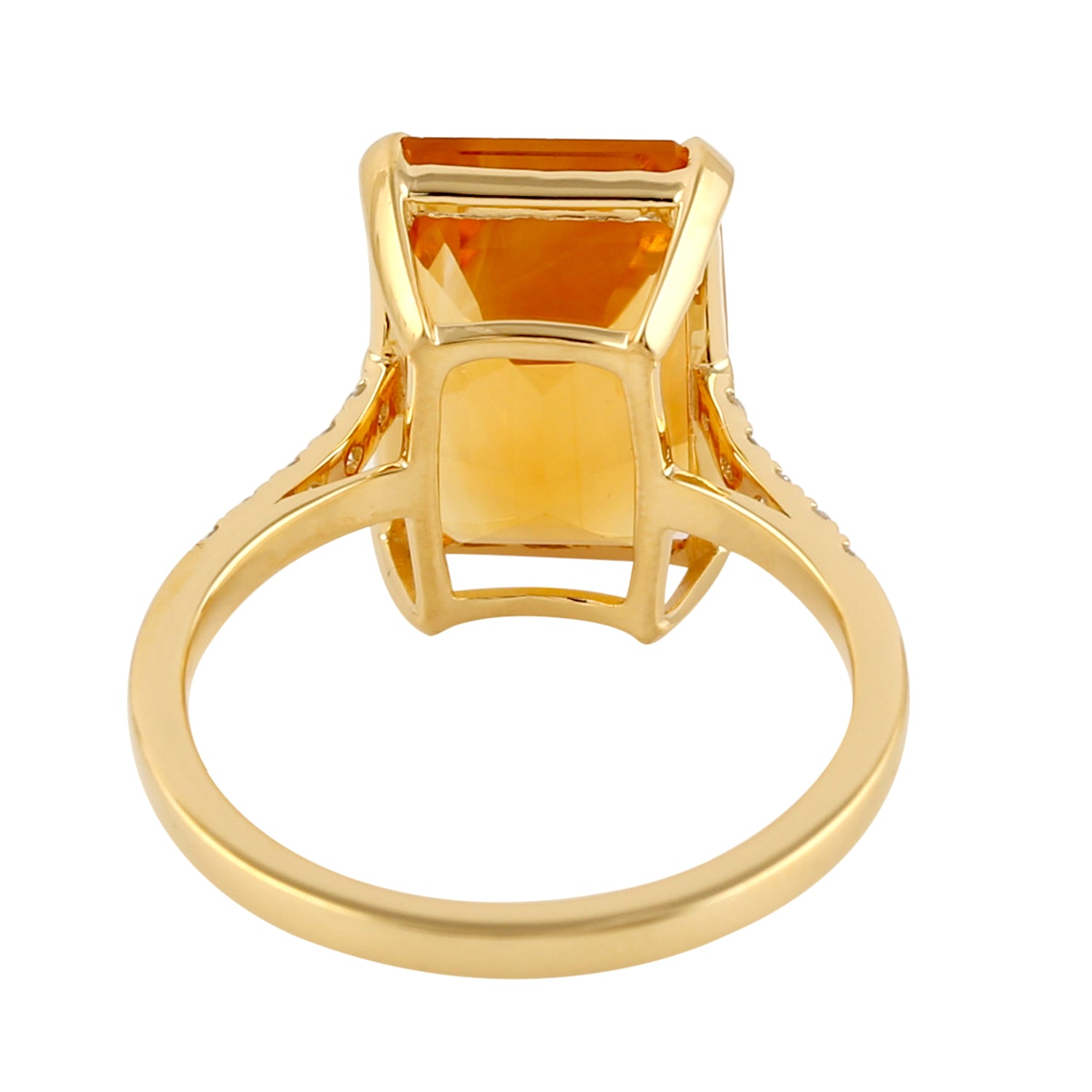 14K Yellow Gold Baguette Cut Citrine Solitaire Ring with Pave Diamond Accents - Perfect for Engagement, Anniversary & Special Occasion Gifts