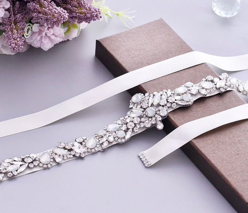 Swarovski Opal Bridal Belt - Elegant Wedding Sash for Brides, Bridesmaids & Prom - Perfect for Weddings, Formal Events & Special Occasions
