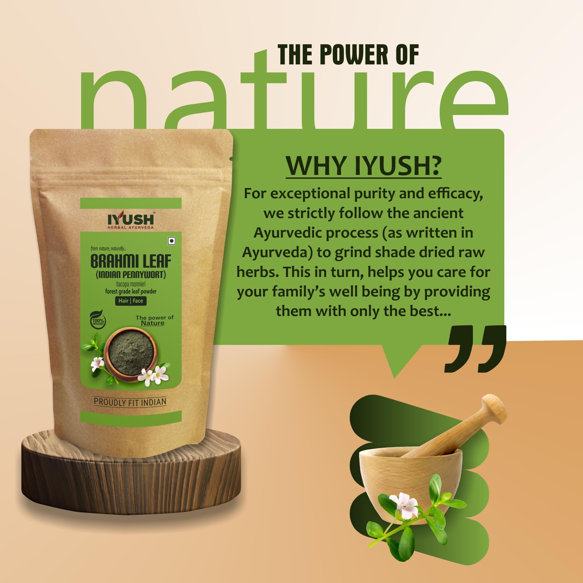 Organic Brahmi Powder (Bacopa Monnieri) 400g - Ayurvedic Herbal Supplement for Hair Growth & Volume - Promotes Thicker, Healthier Hair - Perfect for Hair Masks, Scalp Treatments & Natural Hair Care Routines