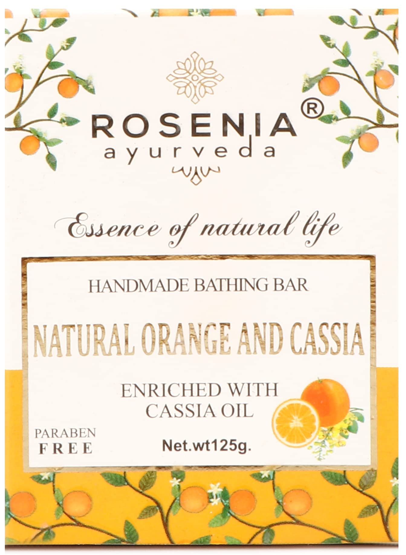 Rosenia Ayurveda Natural Orange & Cassia Handmade Soap Bar | Organic Bath Soap for Dry & Sensitive Skin | Perfect for Relaxing Bath & Aromatherapy