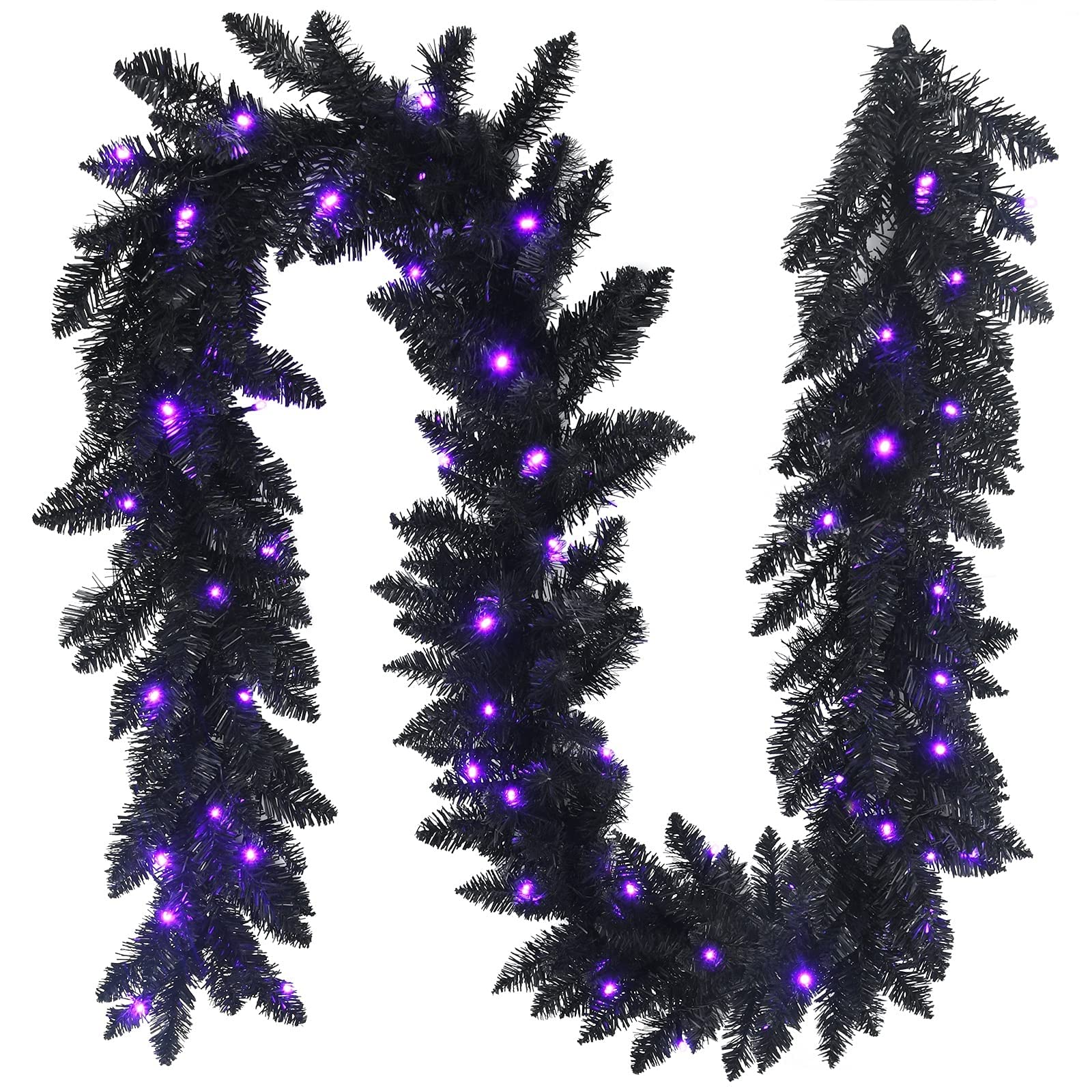 Happygrill 9FT Pre-lit Halloween Garland with 50 Purple LED Lights - Battery Powered Waterproof Rattan Decor with 6H Timer | Indoor Outdoor Halloween Party Decorations, Porch & Yard Decor