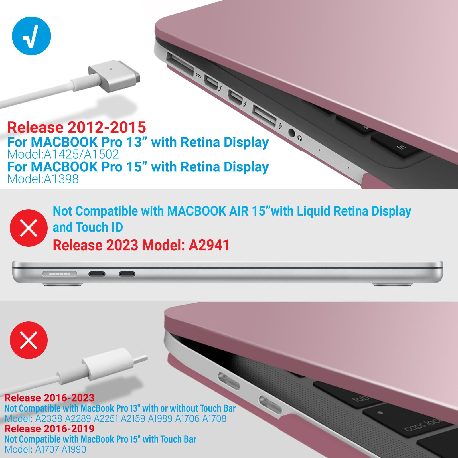 IBENZER MacBook Pro 15 Inch Case (2012-2015) - Soft Touch Hard Shell Cover with Keyboard Protector for Apple MacBook Pro 15 Retina Display A1398 - Rose Gold (R15MPK+1A) | Perfect for Work, Travel & Home Use