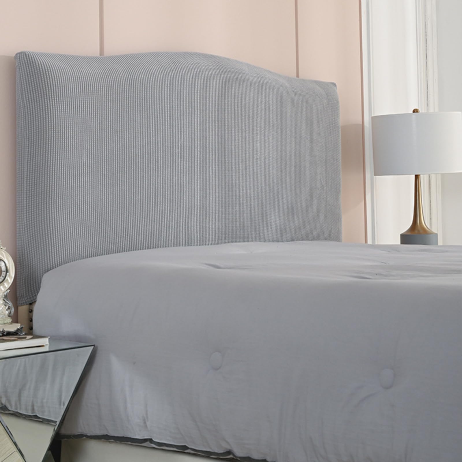 EFELIM Stretch Bed Headboard Slipcover - King Queen Full Size Dustproof Protector for Upholstered Headboards | Silver Cal King (67-75 in) | Perfect for Bedroom Décor & Dust Protection