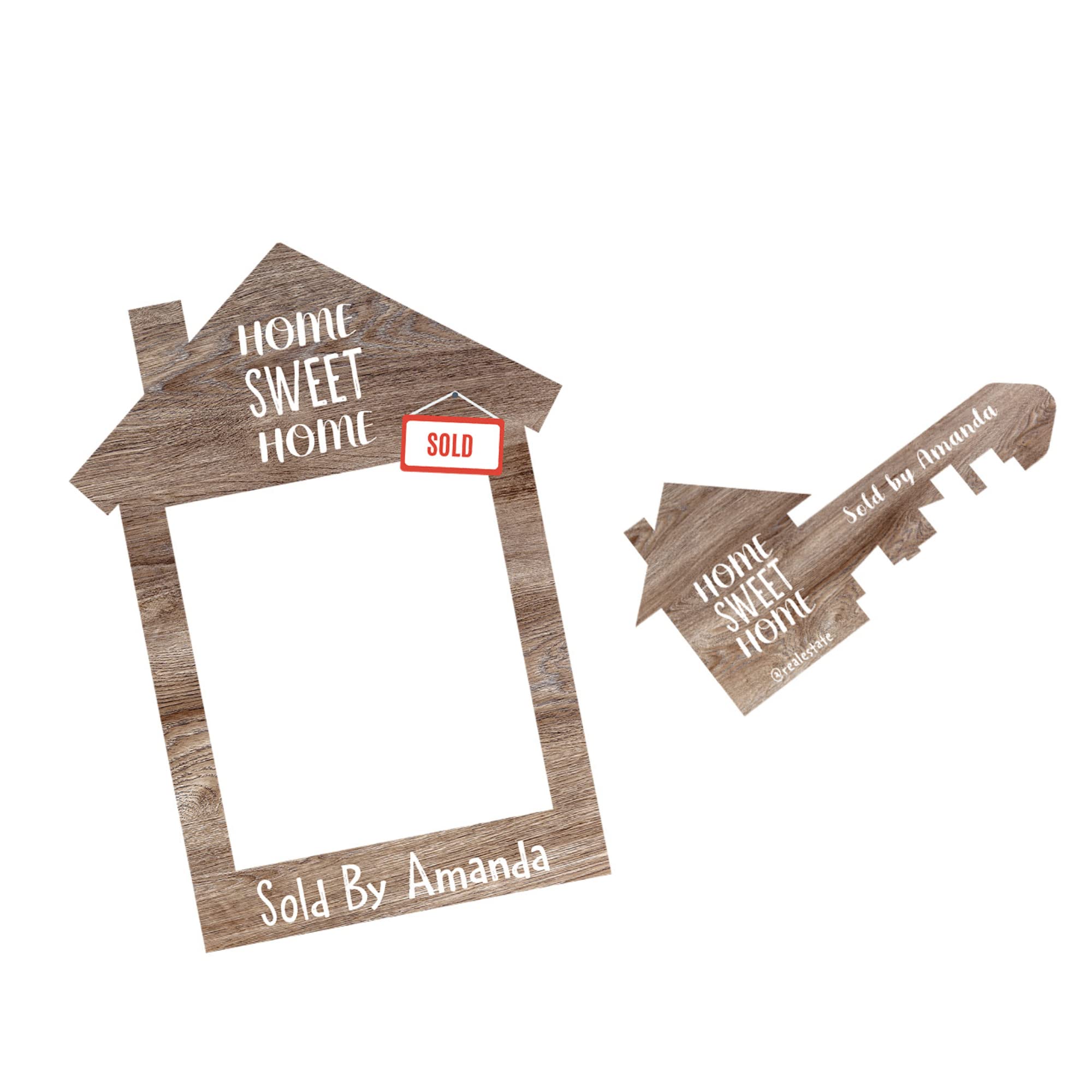 Custom Photo Props - Giant Realtor Key & Sold Sign Bundle for Real Estate Marketing (Brown Wood, Size M) - Perfect for Closing Gifts, Open Houses & Agent Branding