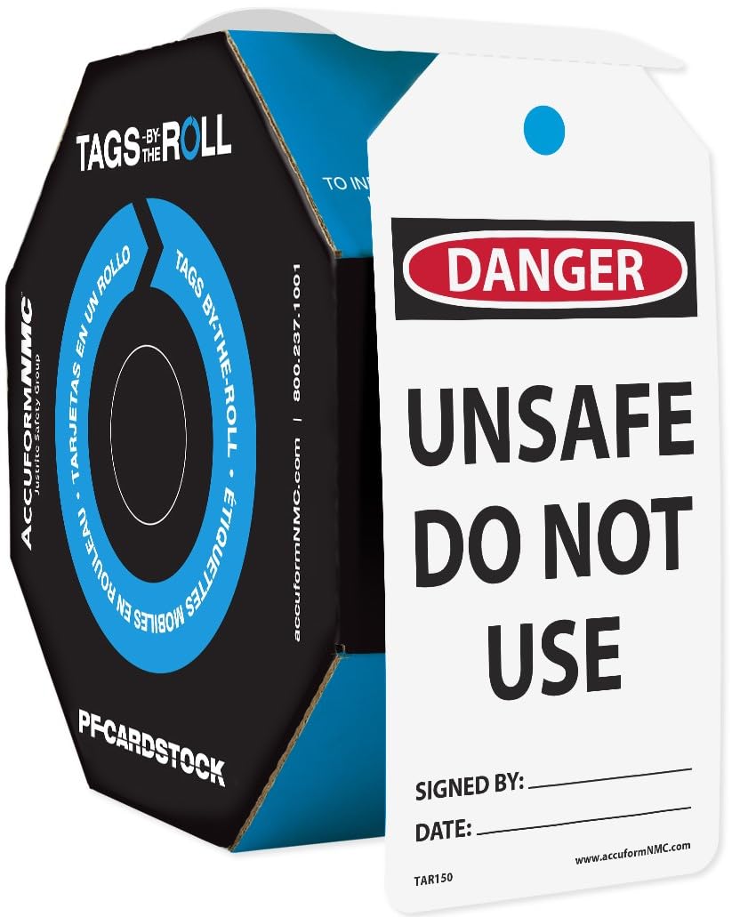 Accuform NMC 250 Safety Tags Roll - OSHA Compliant Danger 'Do Not Use' Warning Labels (6.25