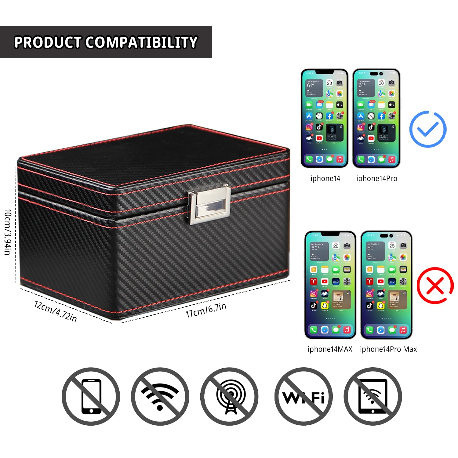PUSU Faraday Box for Car Keys - RFID Key Fob Protector & Carbon Fiber Signal Blocker | Anti-Theft Signal Blocking Cage for Keyless Entry Fobs, Phones, Wallets, Credit Cards | Perfect for Travel, Parking & Home Security