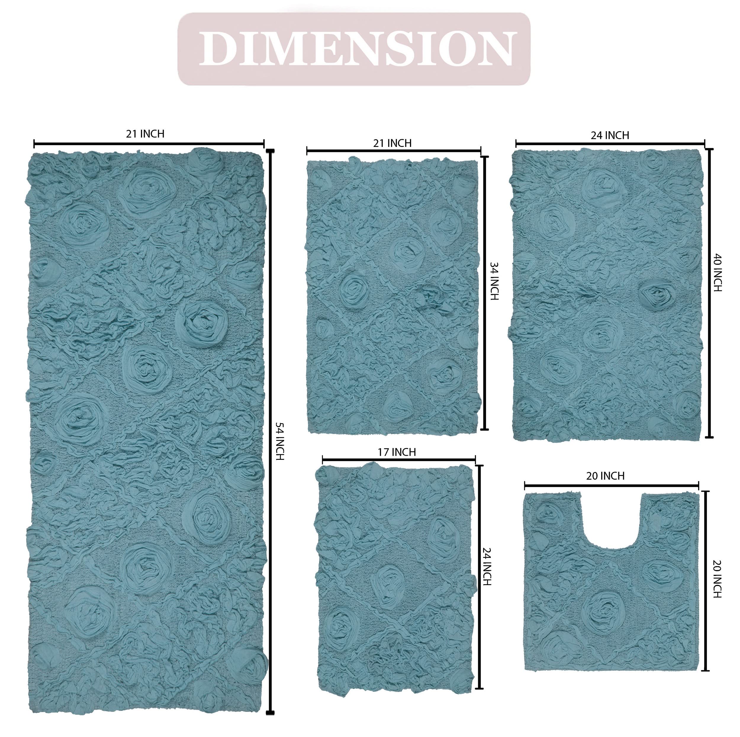 Premium 100% Cotton Bath Rug Set - 5 Piece Non-Slip, Washable & Super Absorbent Bathroom Mats - Soft Contour Design for Bathroom & Kitchen Floor - Home Weavers Modesto Collection in Blue - Perfect for Spa-Like Comfort & Safety