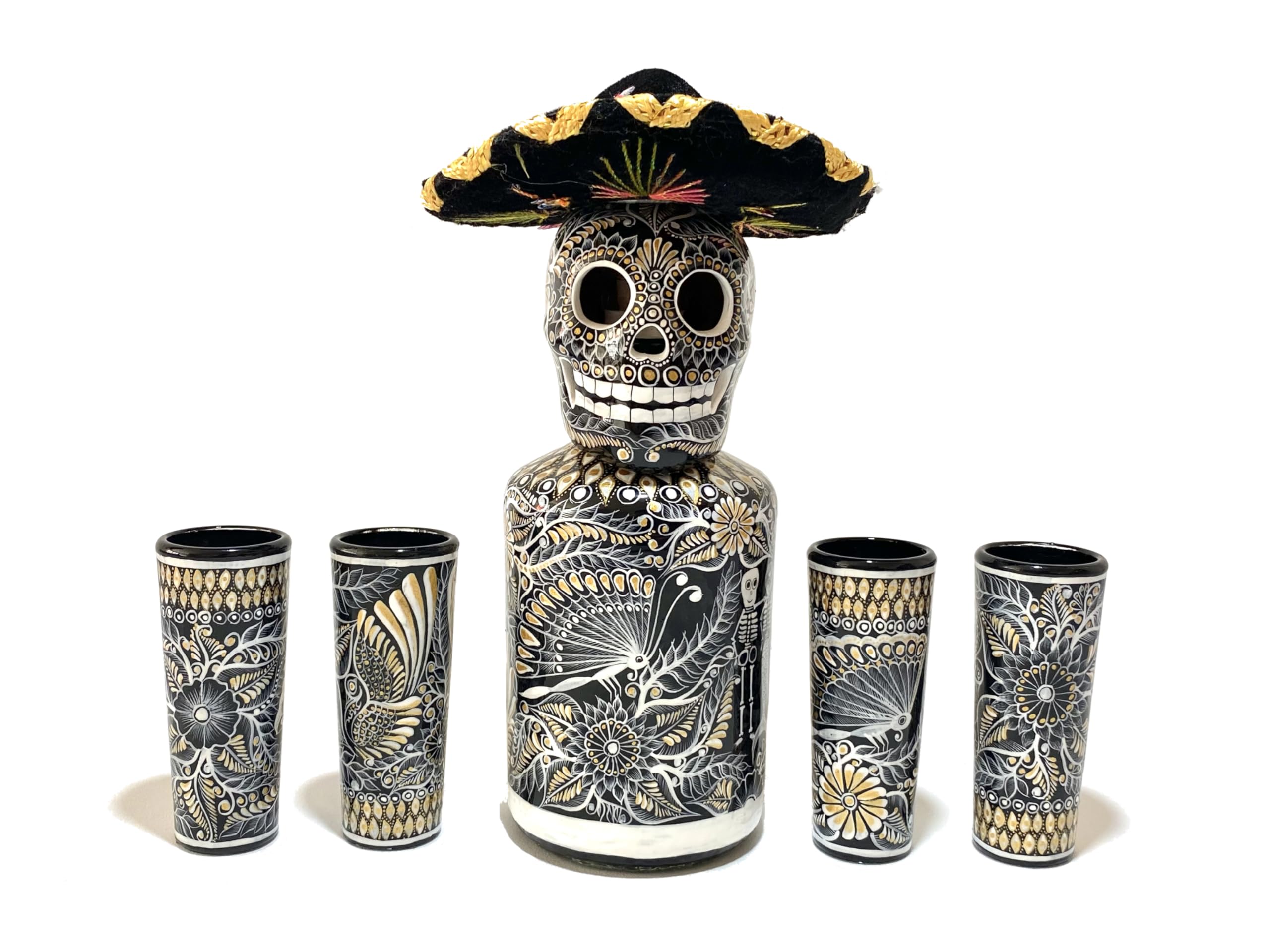 Hand-Painted Tequila Decanter Set with Shot Glasses & Mexican Sombrero - Personalized Liquor Gift Set (Special Edition) - Perfect for Cinco de Mayo Parties, Mexican Themed Events & Unique Gifts for Tequila Lovers