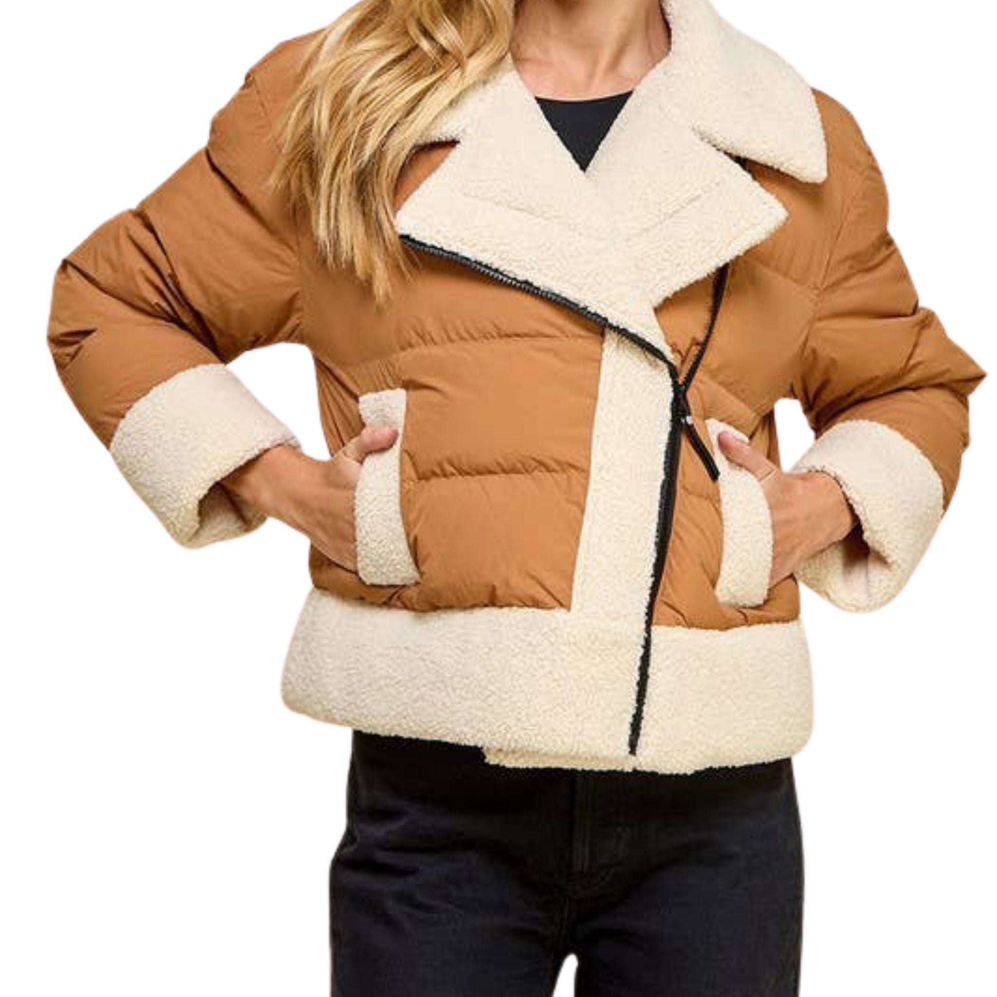 Sherpa Trim Padded Puffer Jacket - Warm Winter Coat for Women & Men | Cozy Fleece-Lined Outdoor Jacket for Cold Weather, Hiking & Snow Activities