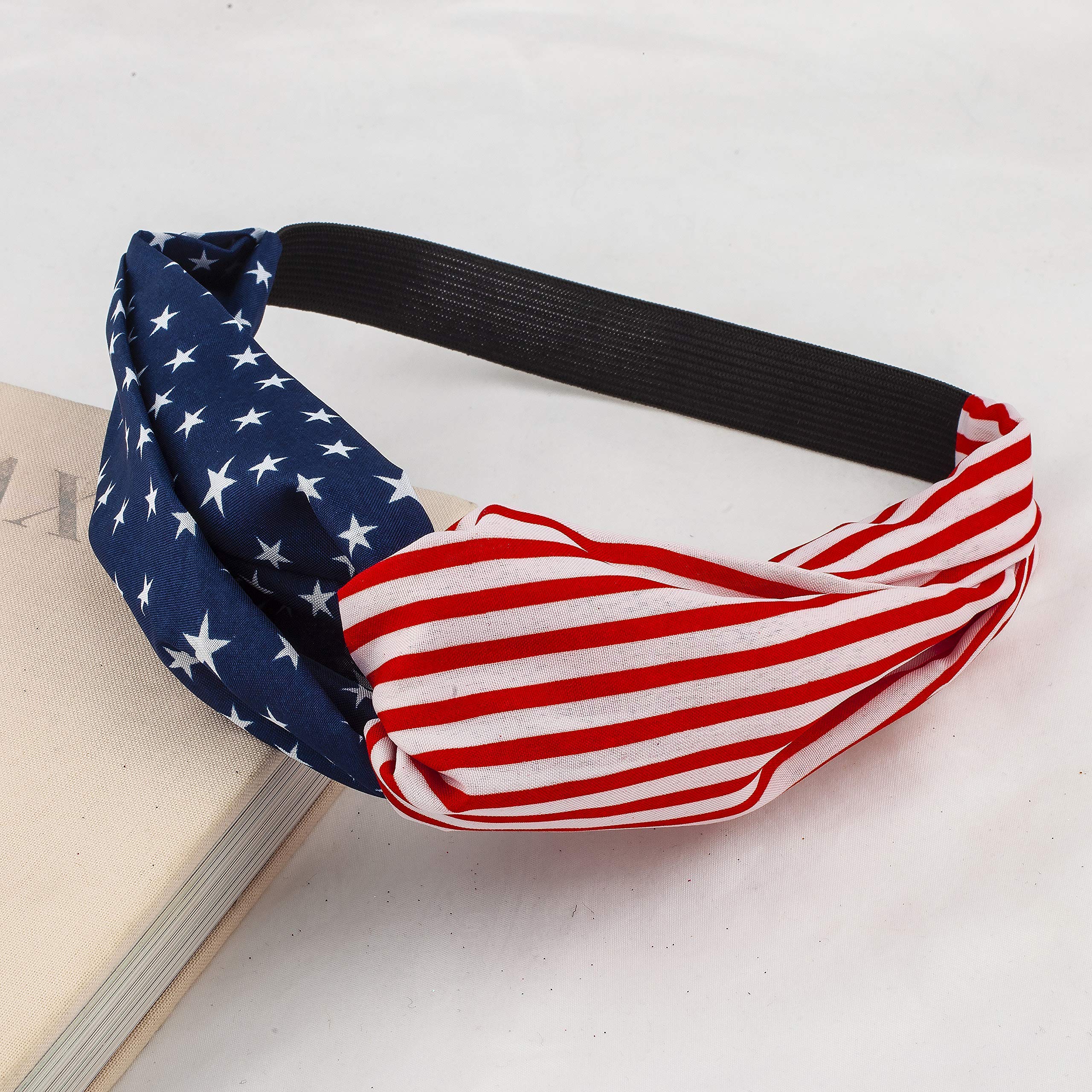 LUX ACCESSORIES Patriotic American Flag Stars & Stripes 4th of July Stretch Headband Set (2pc) - Perfect for Independence Day Celebrations, Festivals, and Outdoor Events