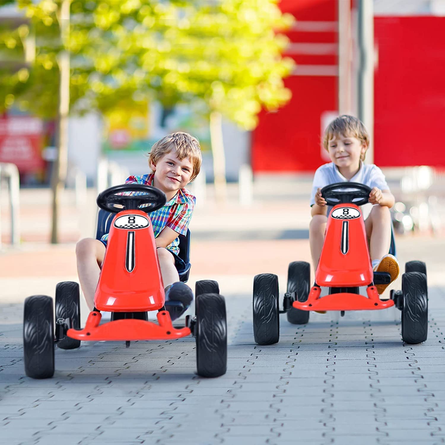 **GLACER Kids Go Kart - 4-Wheel Pedal Powered Ride-On Toy Car for Boys & Girls, Adjustable Seat & EVA Rubber Tires, Outdoor Racing Fun (Red) - Perfect for Backyard, Park, and Driveway Play**