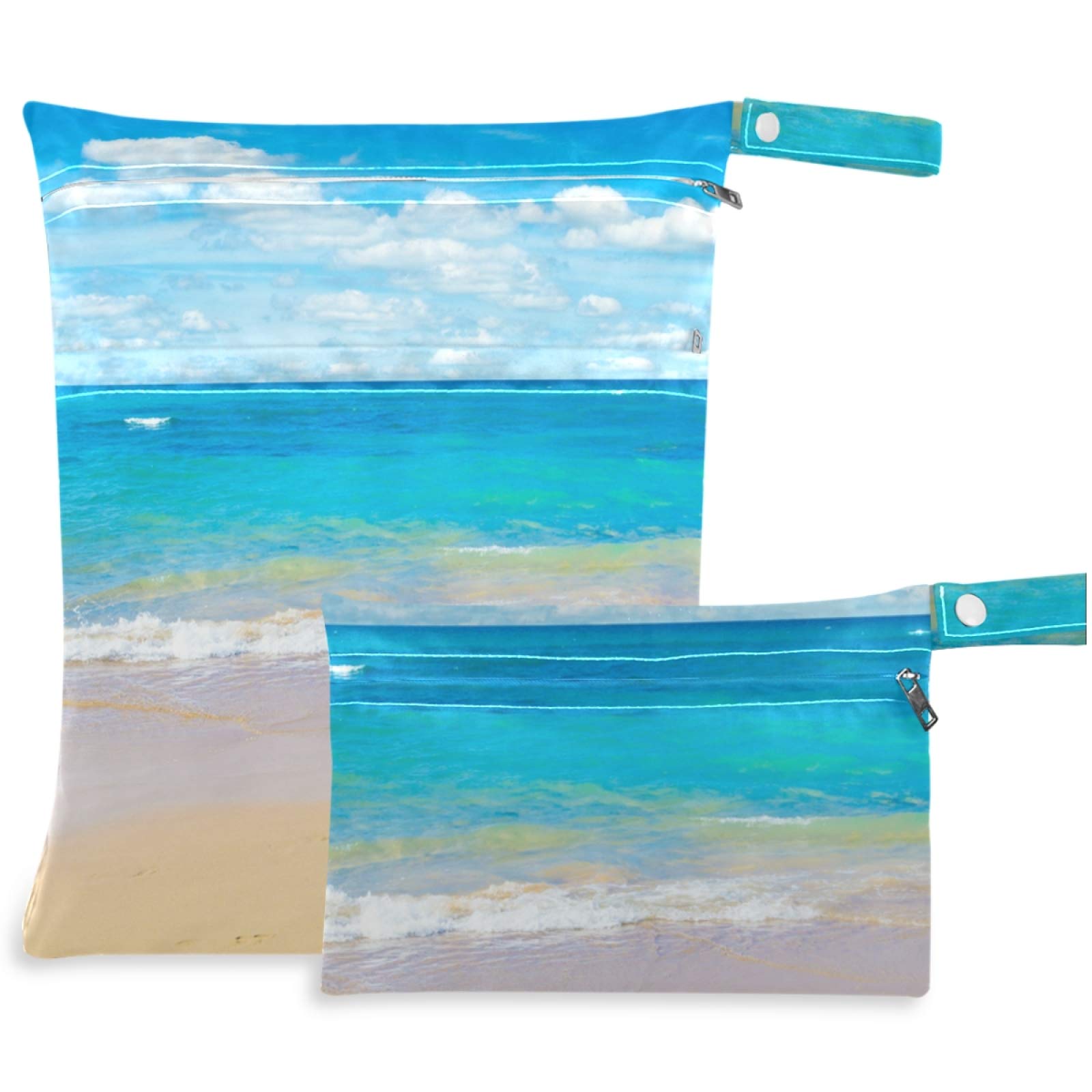 Visesunny 2-Pack Waterproof Wet Bags with Zipper Pockets - Reusable & Washable for Beach, Pool, Travel, Gym, Daycare - Perfect for Swimsuits, Diapers, Toiletries & Dirty Clothes - Great for Outdoor Activities, Baby Care & Sports Gear Storage