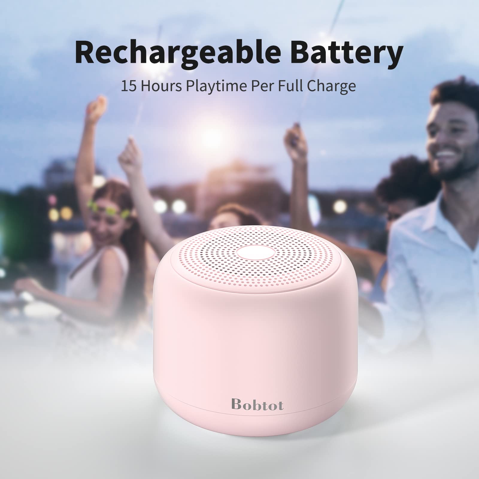 Bobtot Portable Bluetooth Speaker with Strap - Wireless IPX5 Waterproof Mini Speaker with Loud Stereo Sound, 20H Playtime, Built-in Mic - Pink | Perfect for Outdoor Activities, Travel, Beach & Pool Parties