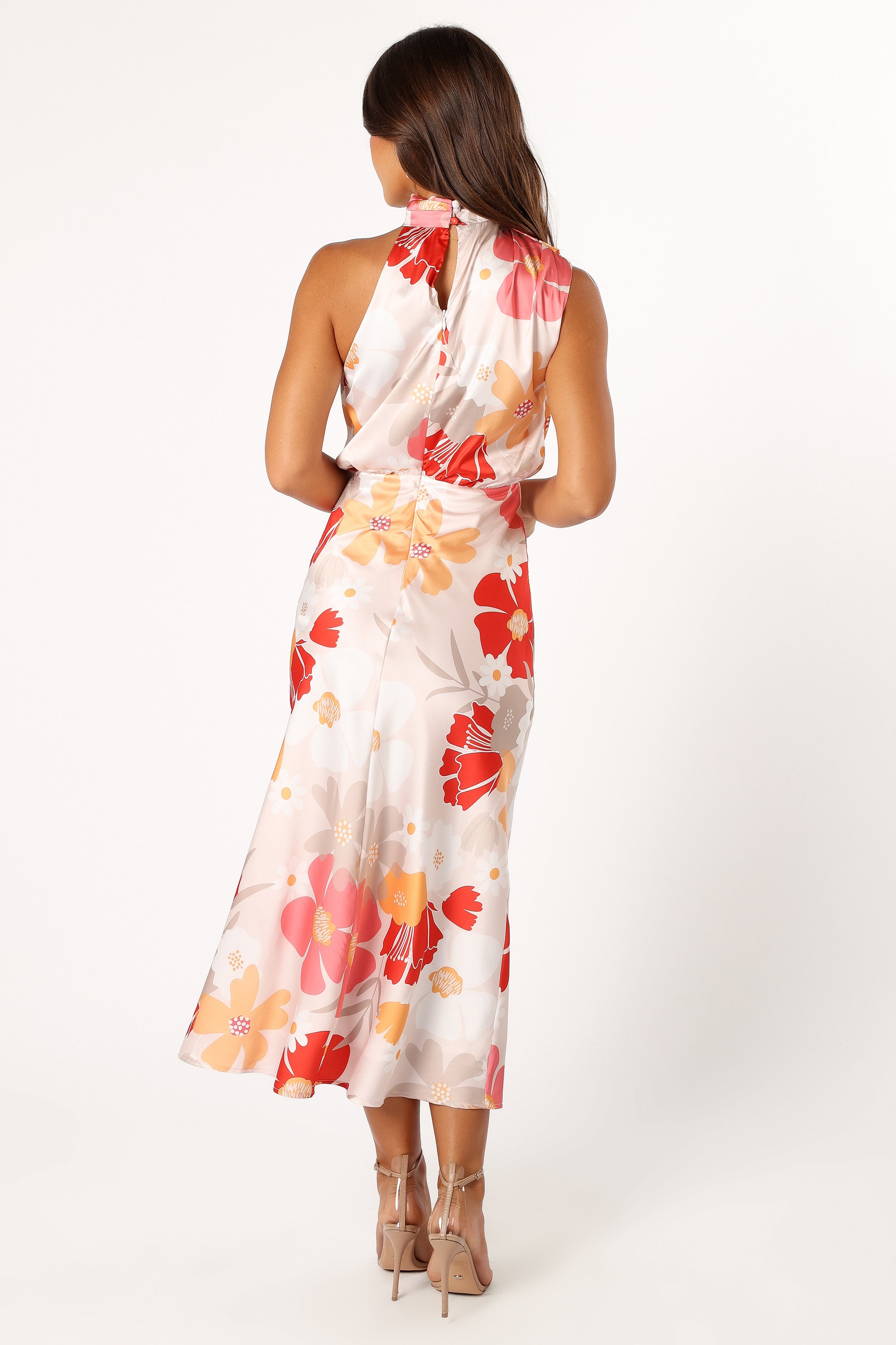 Anabelle Halter Neck Midi Dress - Positano Floral Print Summer Dress for Women, Beach Wedding Guest Outfit, Vacation Dress, Boho Chic Style