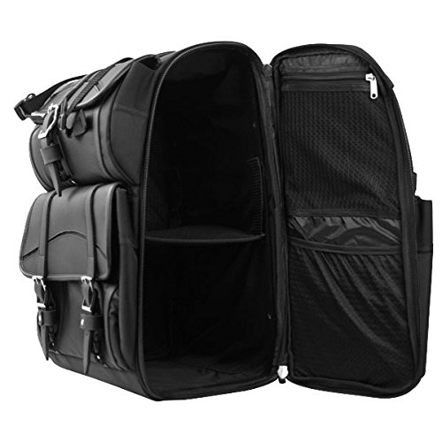 Waterproof Black Motorcycle Sissy Bar Bag with Multiple Storage Compartments & Adjustable Mounting Rig - Removable Rain Cover for Harley, Cruiser, Touring Bikes - Perfect for Road Trips, Commuting & Adventure Riding