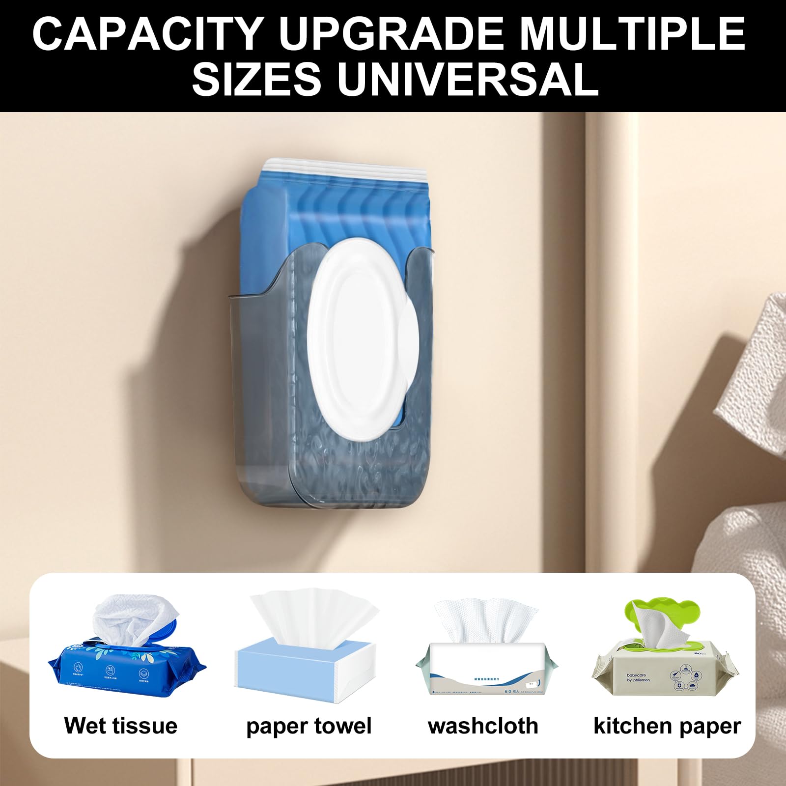 **Flushable Wipes Dispenser for Cottonelle - Clear Wall-Mounted Bathroom & Kitchen Wipe Holder (2-Pack) - Perfect for Toilet, Baby Changing & Travel**