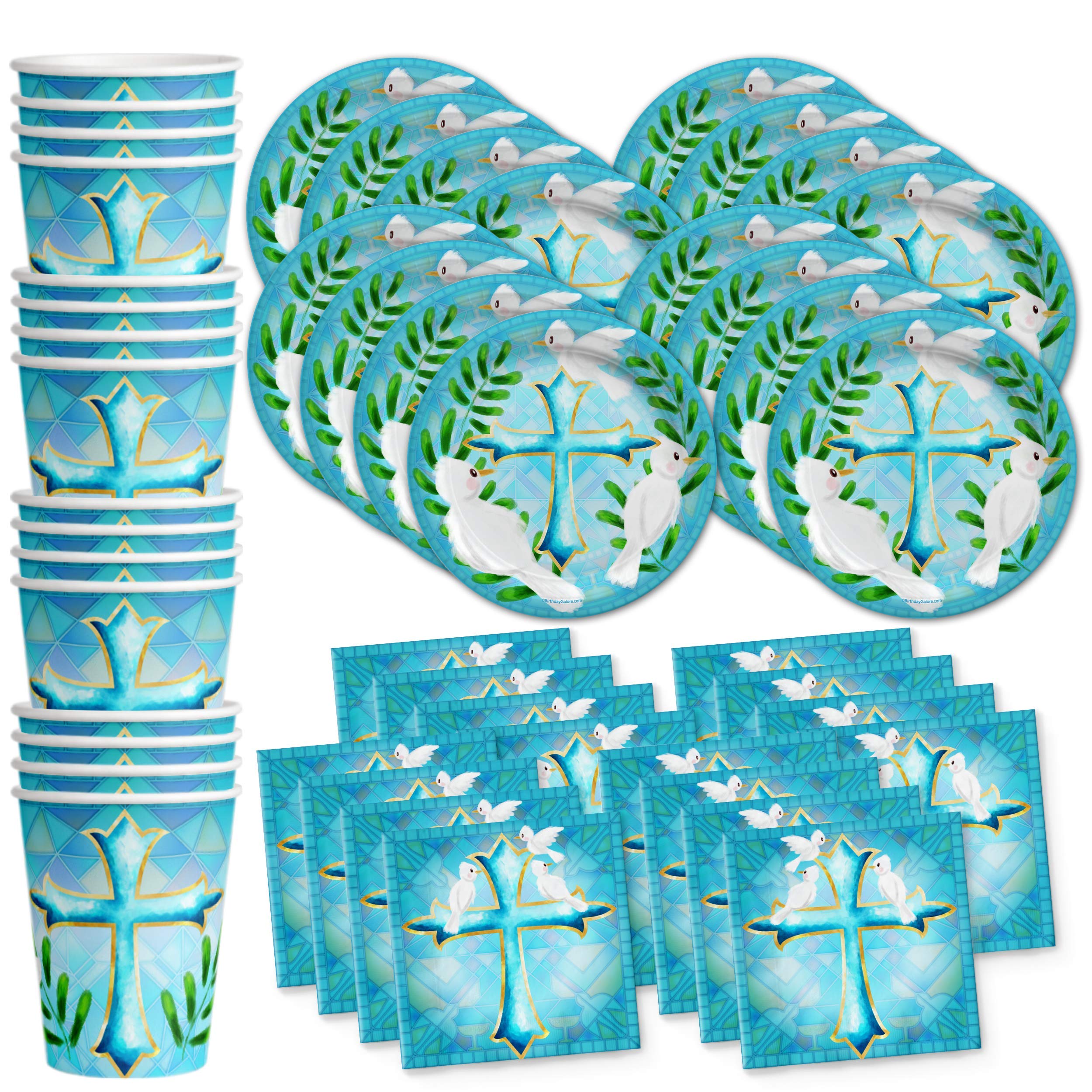 Baptism Party Supplies Set for Boys - 16-Piece Tableware Kit with Plates, Napkins & Cups - Perfect for Christening Celebrations & Baby Showers