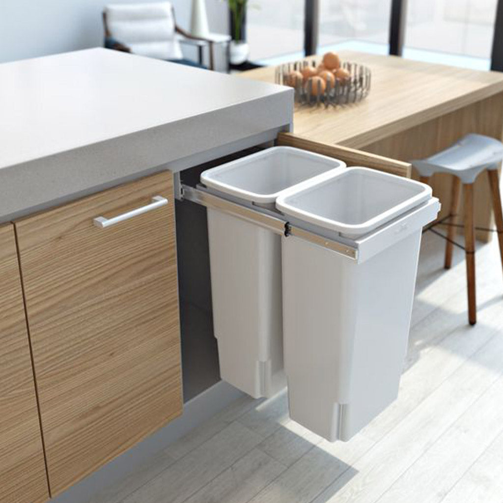 Hideaway Waste Bin - Compact Soft Close Trash Can 2x35L (Door Pull) - Perfect for Kitchen, Bathroom, and Office Organization