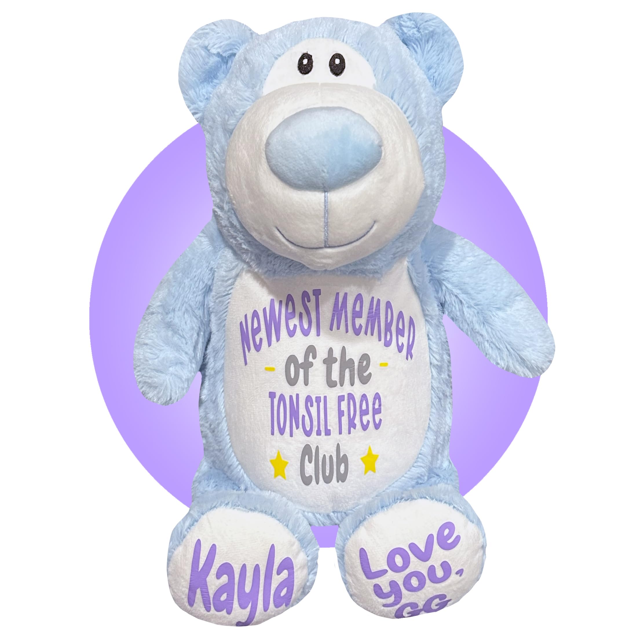 Personalized Tonsillectomy Recovery Gift for Kids - Soft Face Heating Pad - Get Well Soon Present for Children After Tonsil Surgery (Baby Blue Bear) | Post-Surgery Comfort & Pain Relief for Toddlers