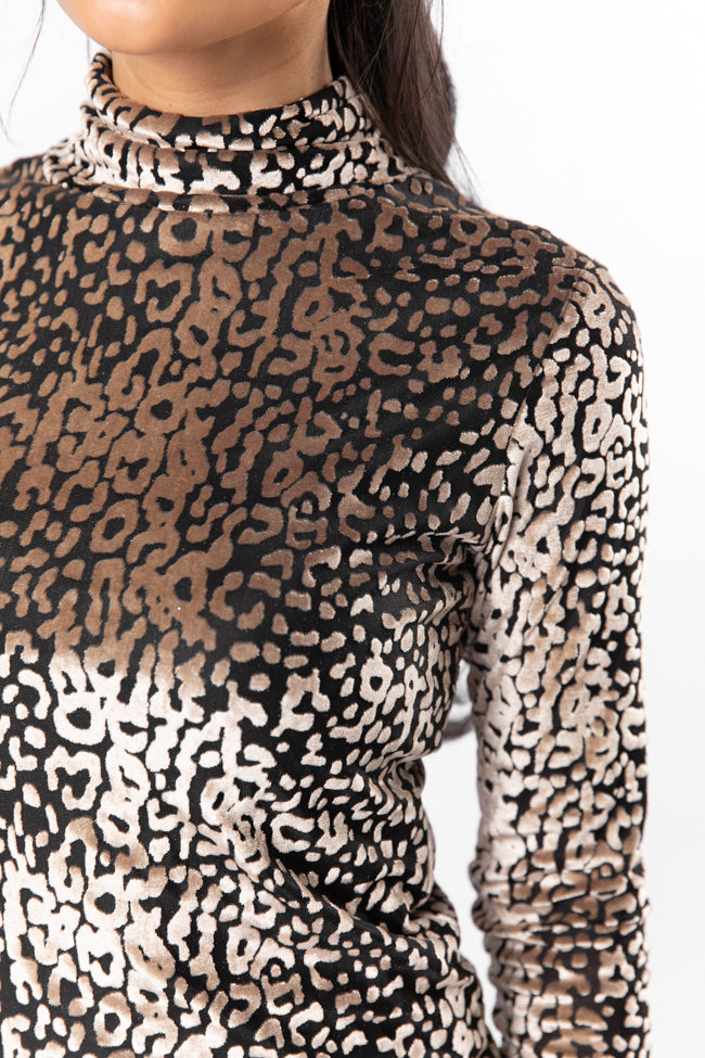 Stylish Velvet Leopard Print Turtleneck Blouse for Women - Elegant Winter Fashion Top - Perfect for Office Wear, Date Night & Holiday Parties