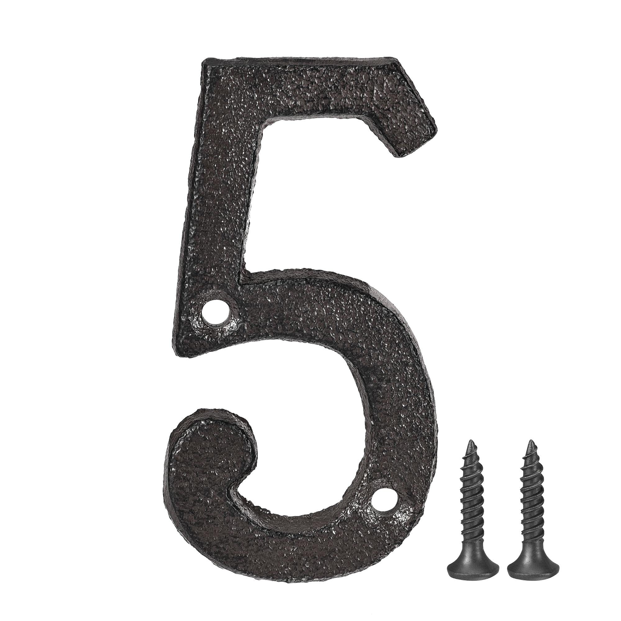 3 Inch Cast Iron House Number 5 - Durable Outdoor Address Sign for Home, Hotel & Mailbox - Weatherproof Metal Numbers for Front Door, Porch, Fence & Yard Decor
