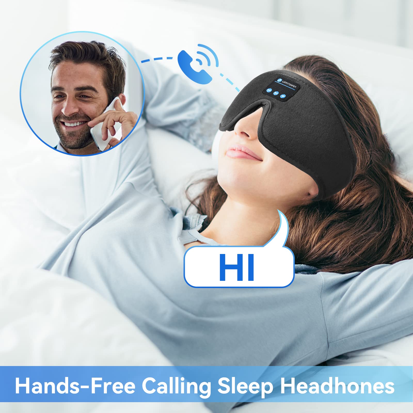 Bluetooth 5.0 Sleep Headphones & 3D Eye Mask - Wireless Washable Sleeping Headphones with Ultra Thin Speakers for Side Sleepers, Hands-Free Mic - Perfect for Insomnia Relief & Travel Comfort