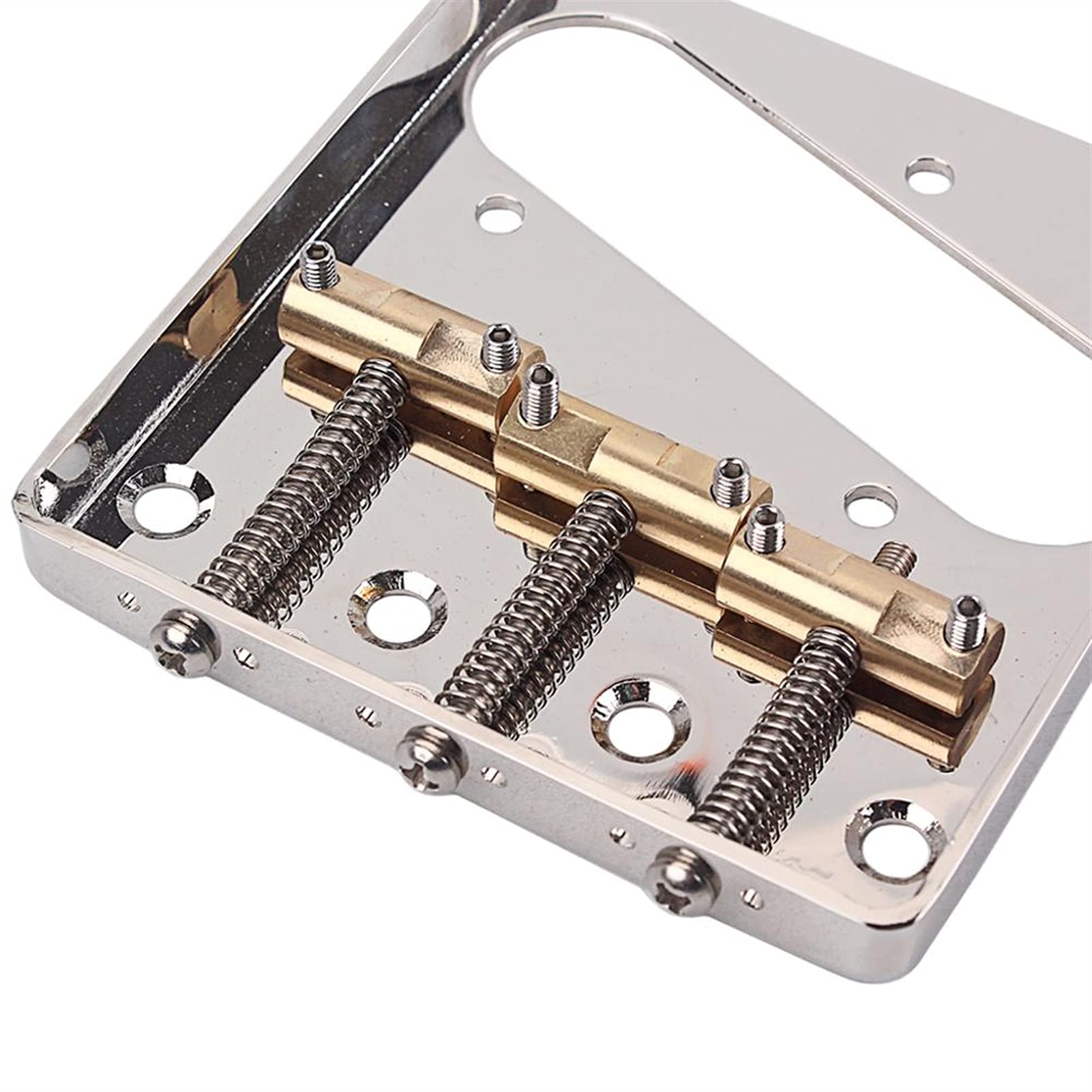 Vintage Style Fixed Tele Electric Guitar Bridge with Brass Saddles - Chrome Guitar Tailpiece for Enhanced Tone & Sustain - Perfect for Telecaster Upgrades & DIY Guitar Repairs