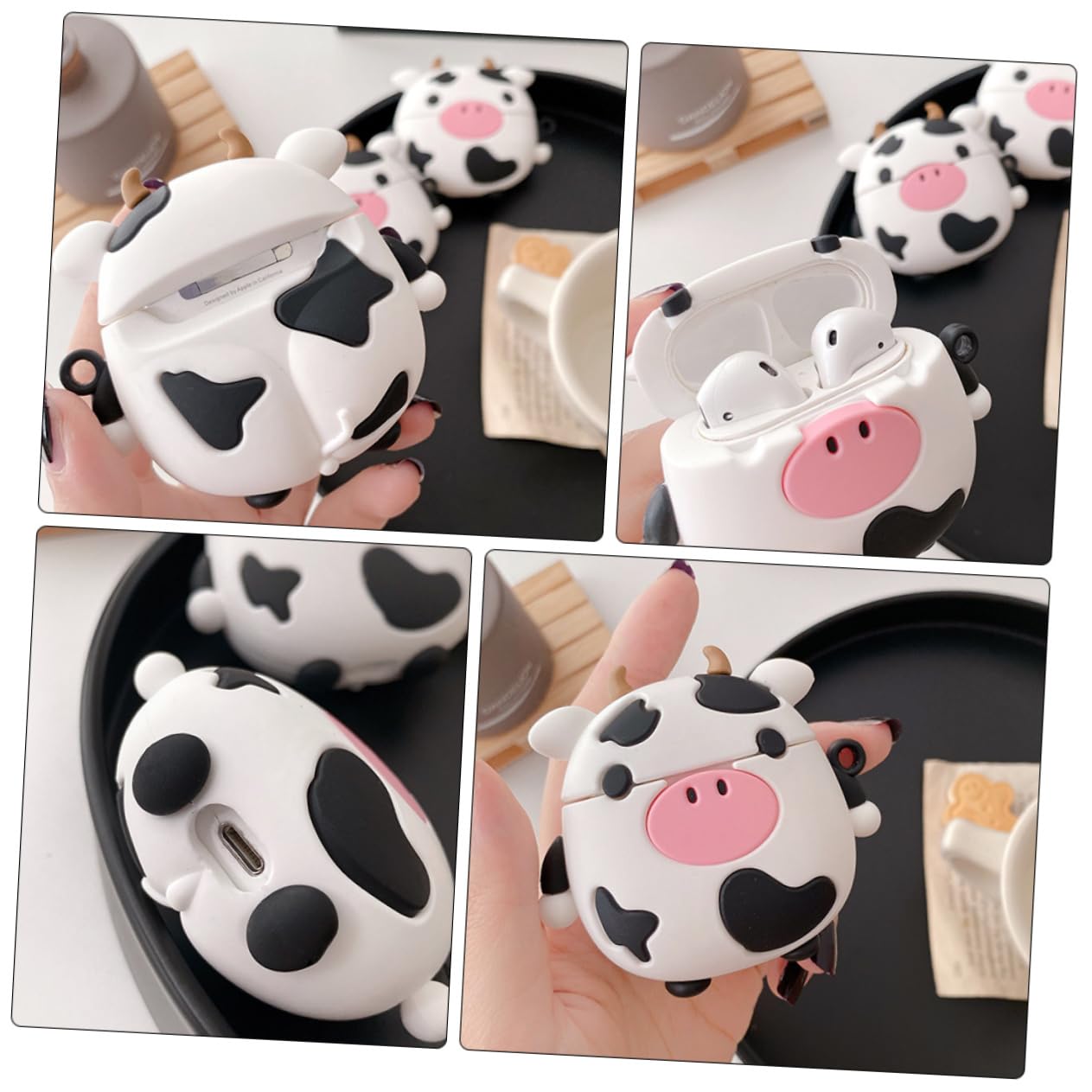 Artibetter 3-Pack Cow Print AirPods Case with Charging Port - Compatible with AirPods 1 & 2, Stylish & Portable Earphone Cover for Women & Men | Perfect for Travel, Gym & Daily Use