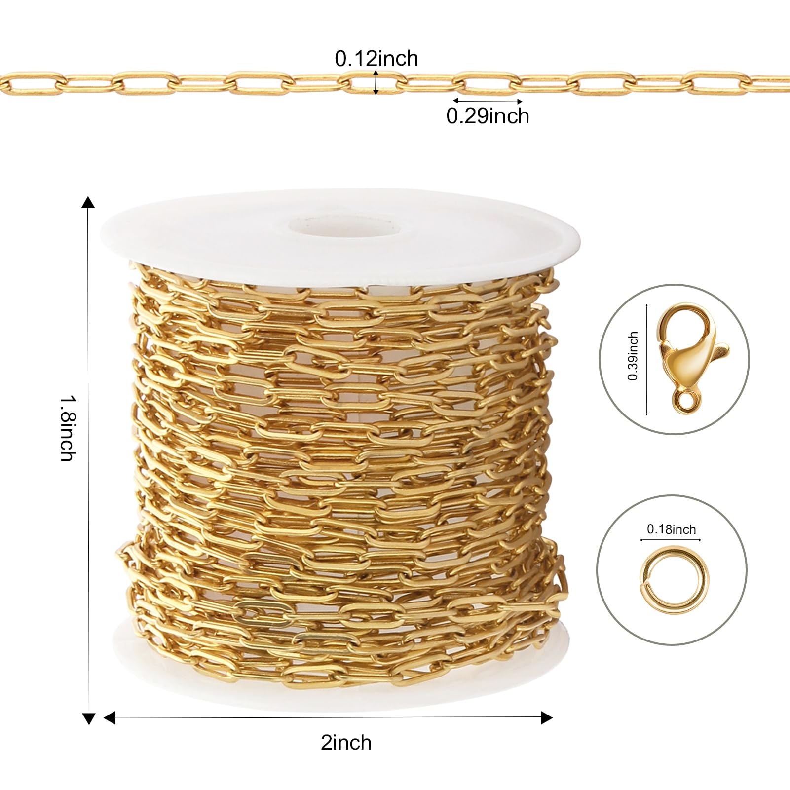 5M Gold Plated 304 Stainless Steel Paperclip Necklace Chain with Lobster Clasps & Jump Rings - Jewelry Making Supplies for Men & Women - Perfect for DIY Necklaces, Bracelets and Craft Projects