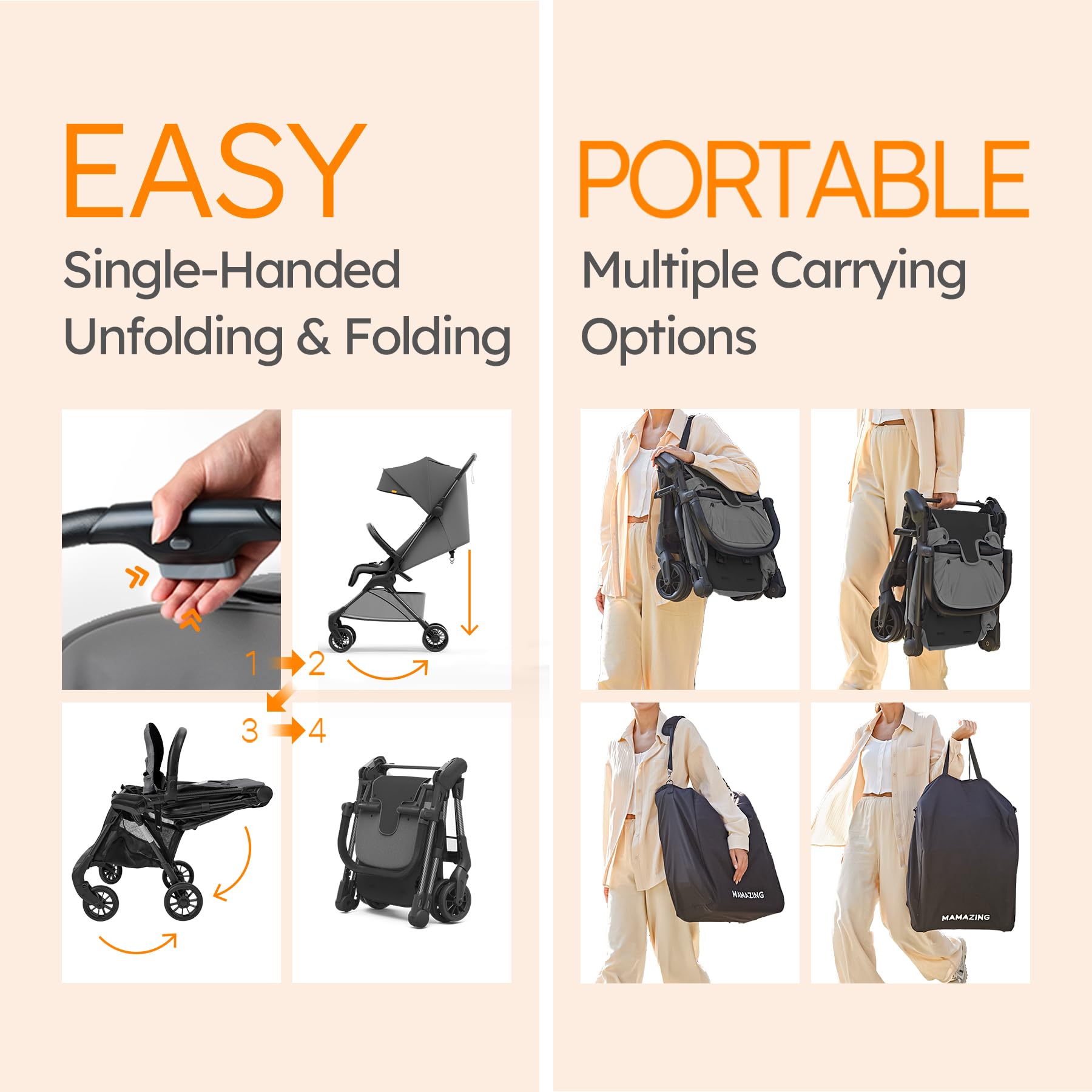 Ultra-Lightweight Baby Stroller for Air Travel - Compact Travel Stroller for Toddlers with Carbon Fiber Frame, UPF 50+ Sun Protection & Waterproof Fabric - Only 9.9 lbs Portable Stroller (Black) - Perfect for Airplane Travel, City Walks, and Family Outings
