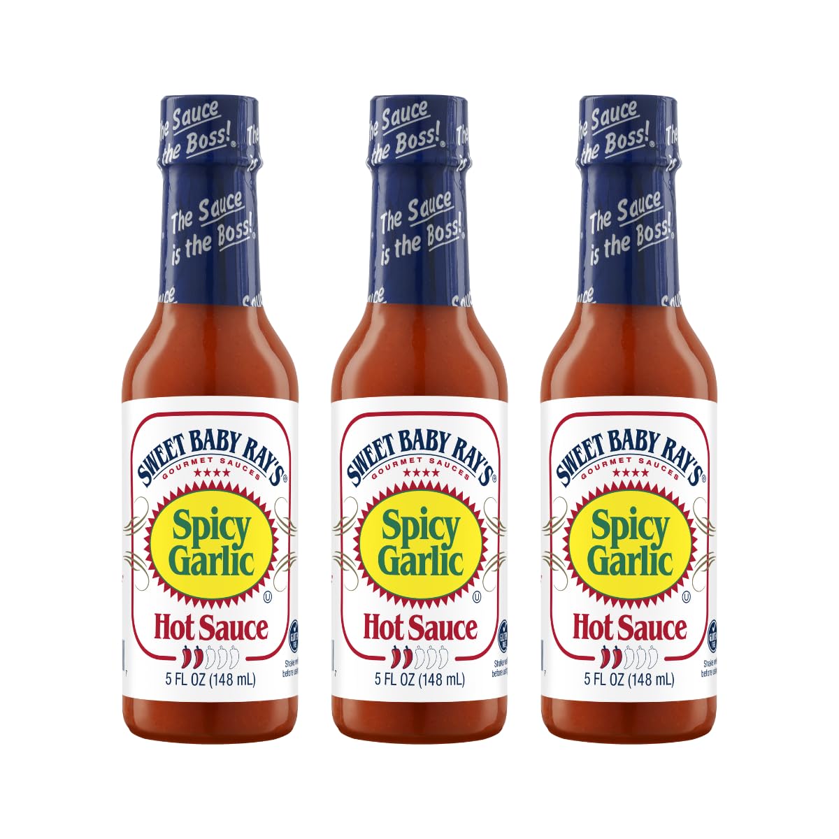 Sweet Baby Ray's Spicy Garlic Hot Sauce - 5 Fl Oz (Pack of 3) | Bold & Tangy BBQ Sauce for Wings, Ribs, Burgers & More | Perfect for Grilling, Dipping & Cooking