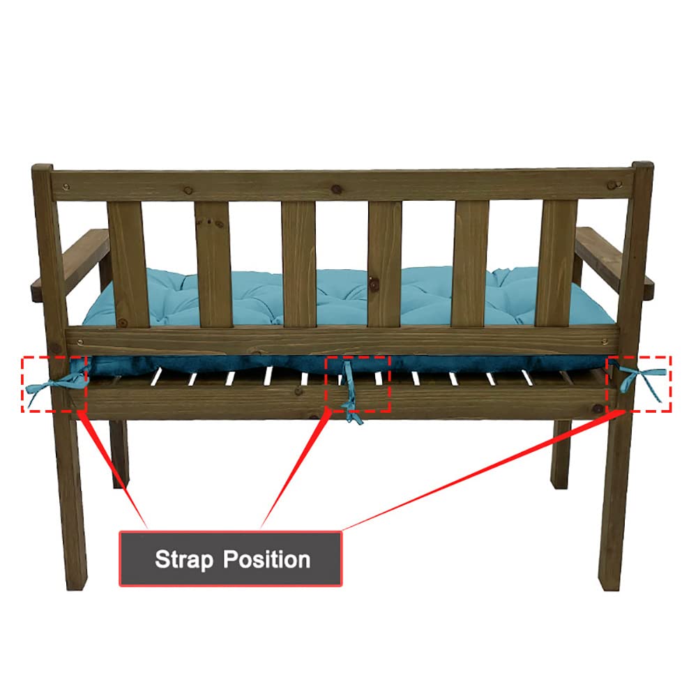Waterproof Outdoor/Indoor Bench Cushion - Non-Slip Patio Swing Chair Cushion with Ties - 47.2 x 19.7 Inch Blue Cushion for Garden, Porch, Wicker Furniture - Perfect for Backyard Relaxation & Outdoor Seating Comfort
