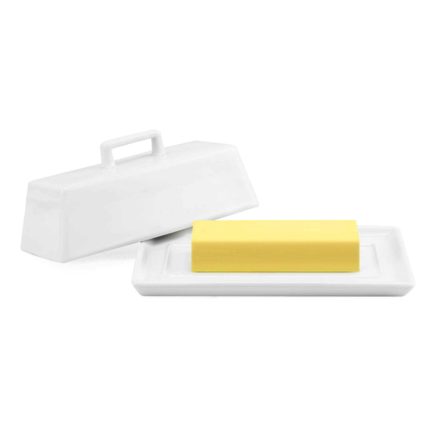 Ceramic Butter Dish with Handle Lid - Large Porcelain Butter Keeper for Countertop | Dishwasher Safe | Perfect for Kitchen, Dining Table & Breakfast Nook