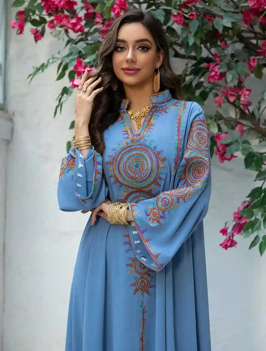 Elegant Eid Jalabiya Caftan Dress for Women - Traditional Embroidered Kaftan Gown - Perfect for Eid Celebrations, Weddings & Special Occasions