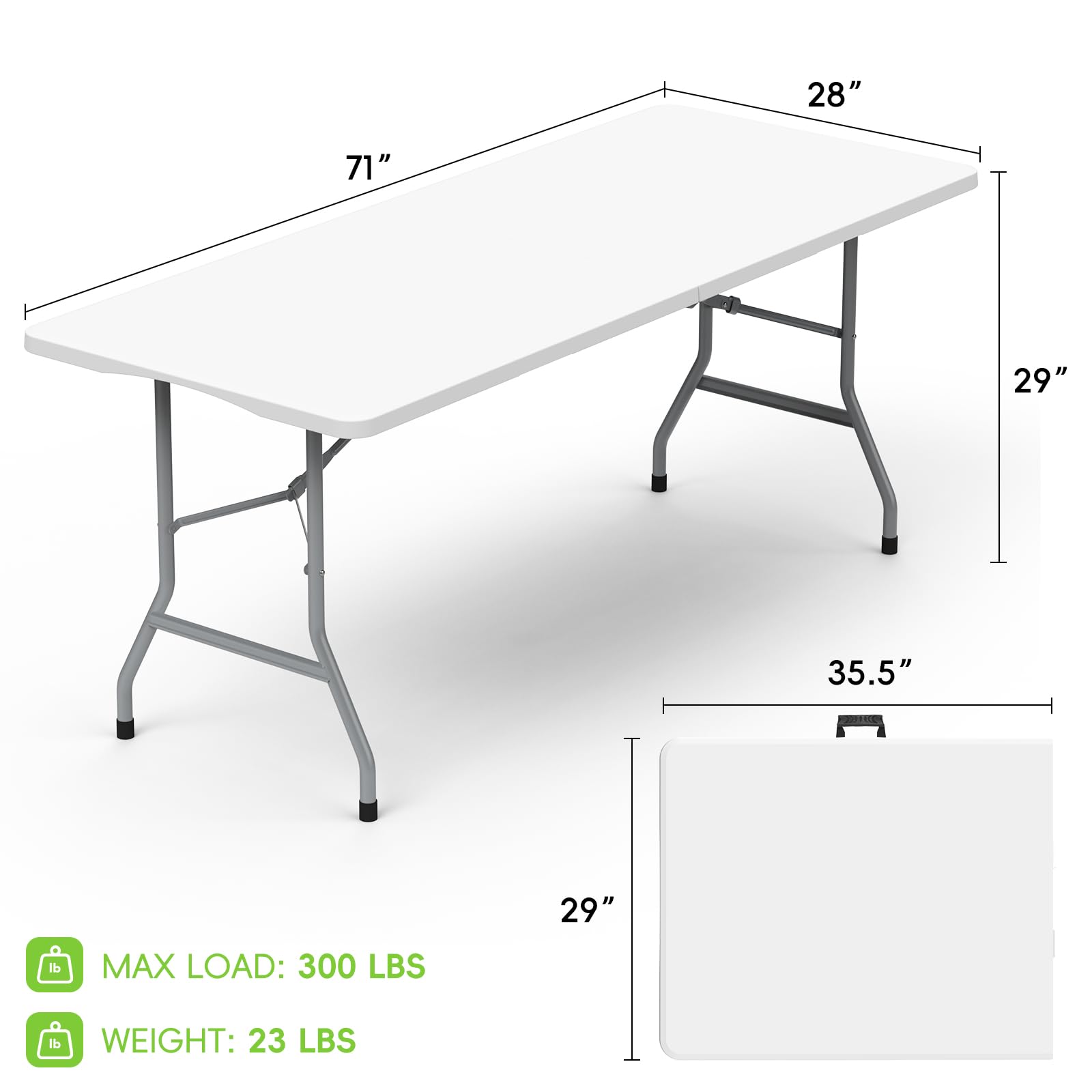HLPB 6 ft Folding Picnic Table Set of 2 - Portable Camping Tables with Carry Handle & Safety Locks - Lightweight Plastic Foldable Dining Tables for Indoor Outdoor Use - Perfect for Camping, Picnics, BBQs, Tailgating & Backyard Parties