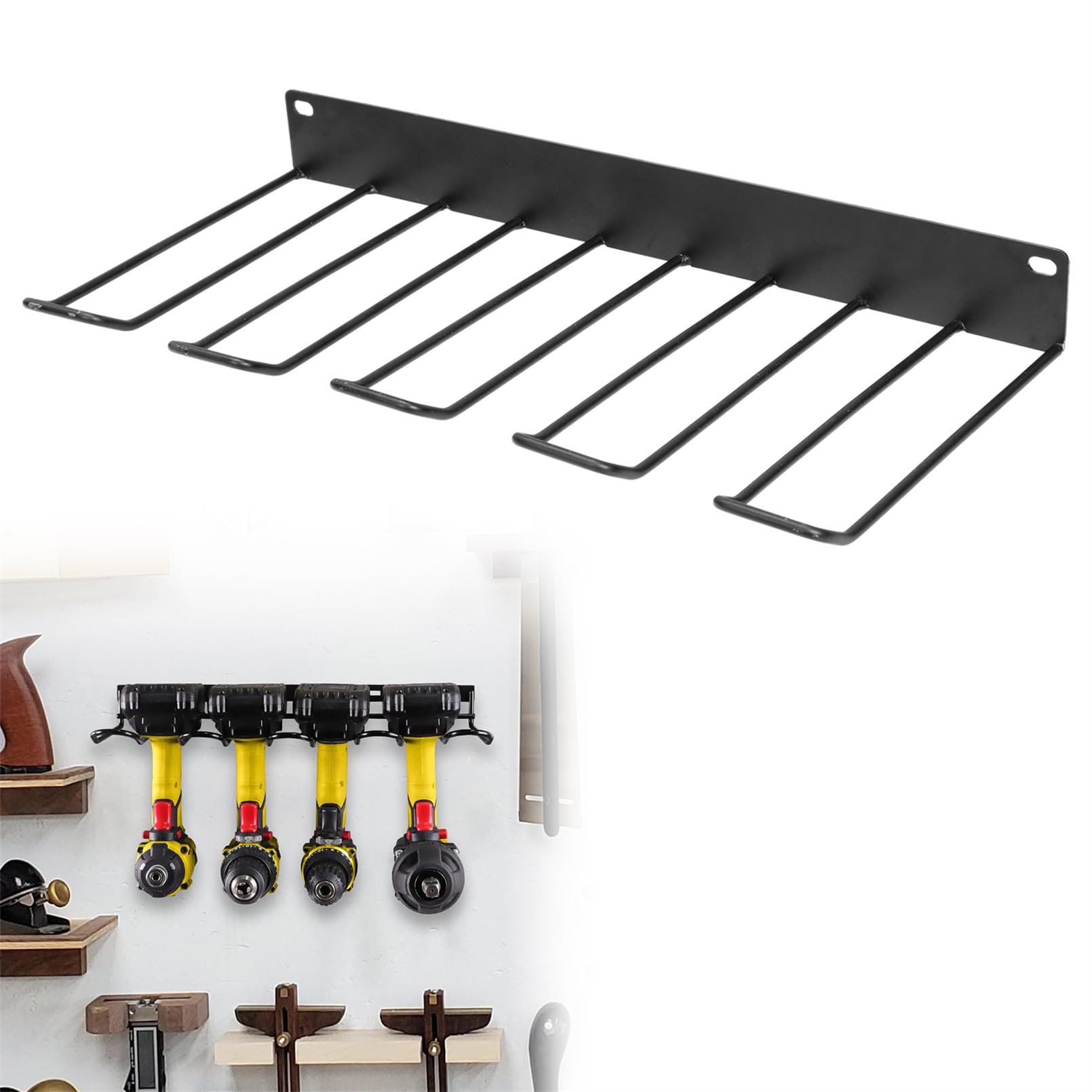 Heavy Duty Metal Drill Holder Wall Mount - Electric & Cordless Power Tool Organizer for Workshop, Garage, Shed & Home - Holds 4 Drills (Black) | Perfect for DIY Projects, Home Repairs & Professional Workspaces