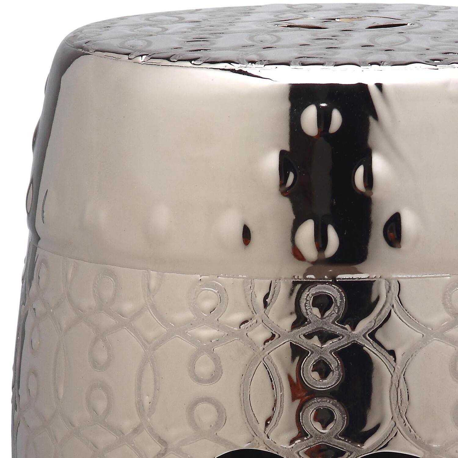 Safevieh Lantana Glazed Ceramic Decorative Garden Stool - Silver | Outdoor Patio Furniture, Side Table for Poolside, Porch & Garden Decor