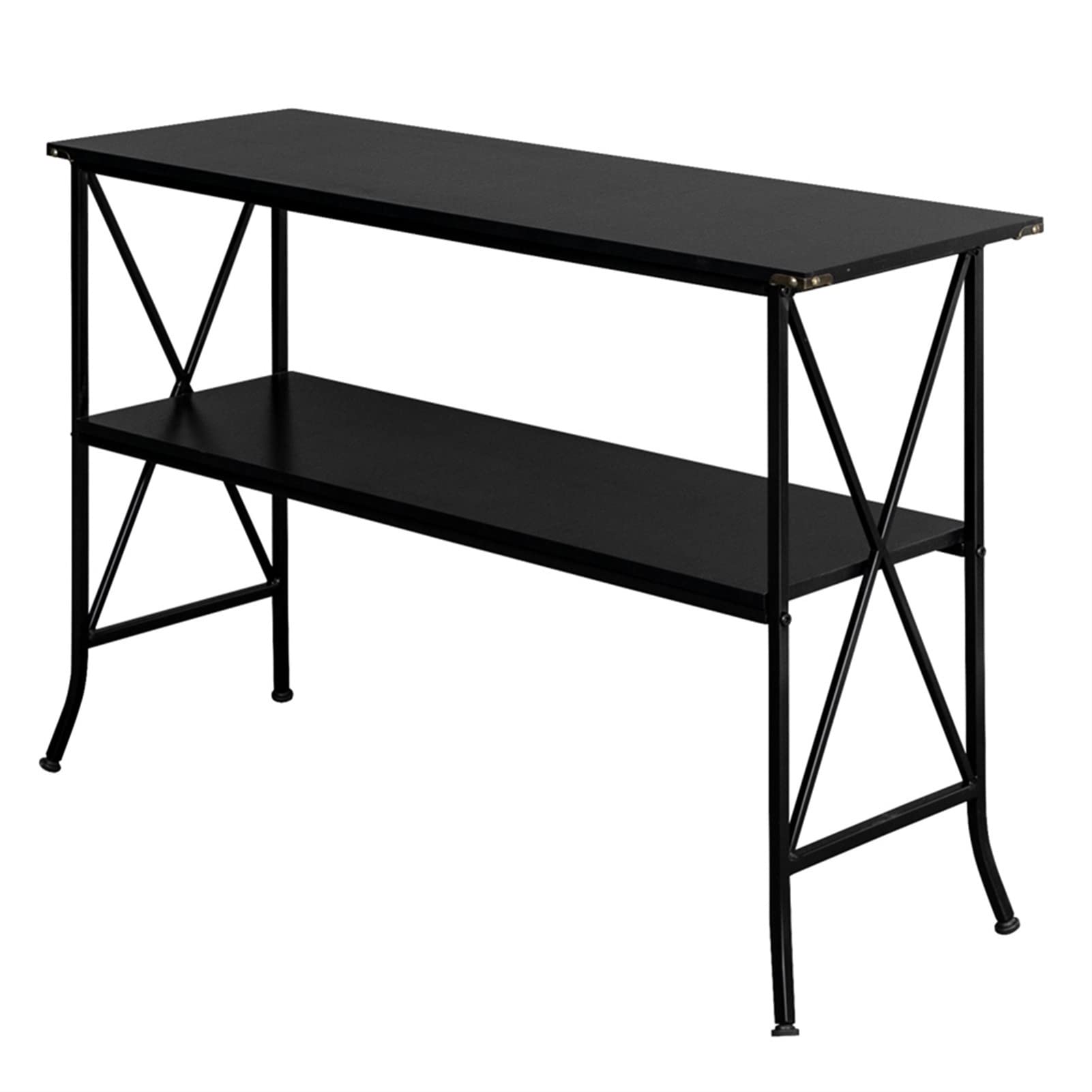 2-Tier Narrow Console Table with Black MDF Top & Wrought Iron Base - Entryway Sofa Table for Hallway, Living Room Decor | Perfect for Small Spaces Behind Couch or Entry Hall Organization