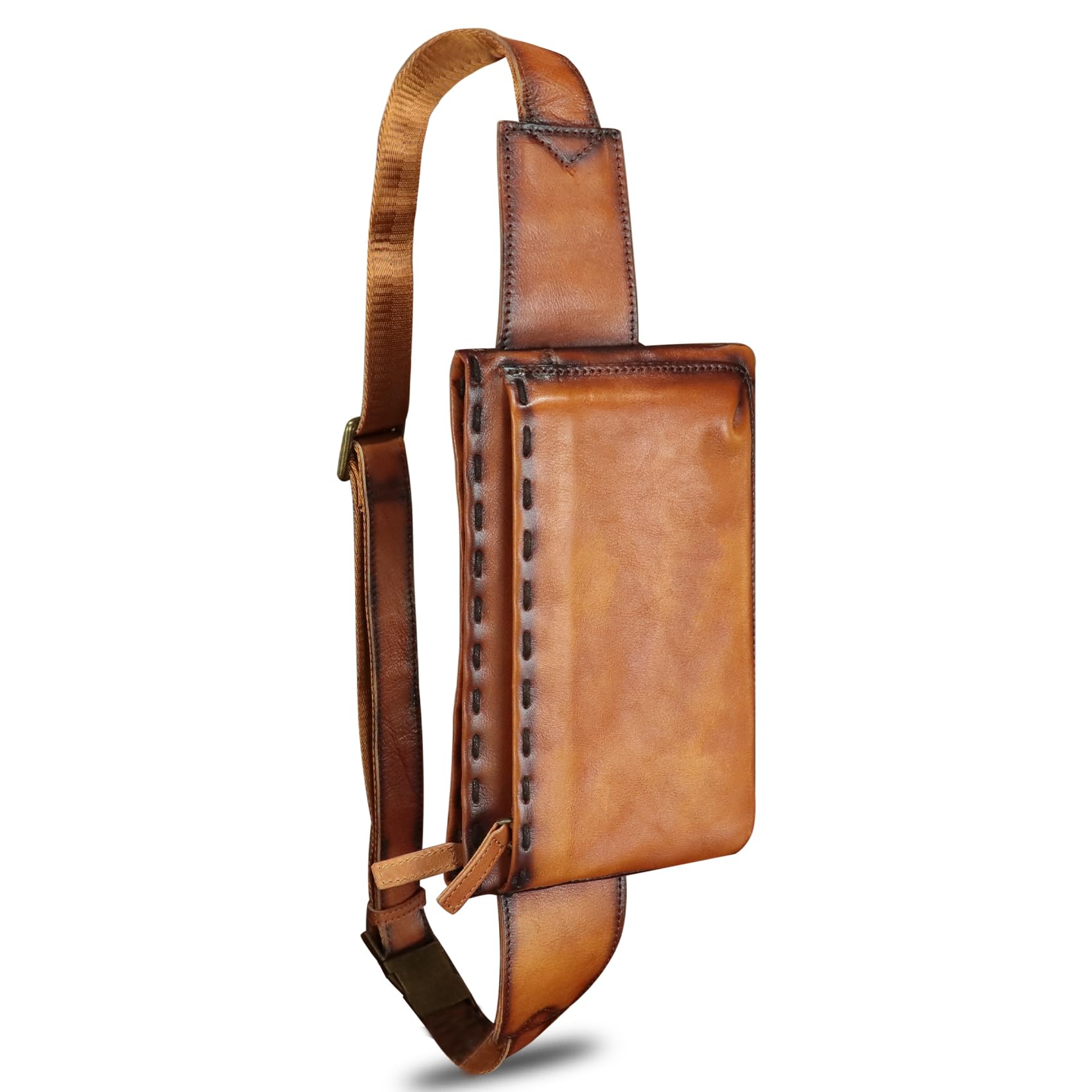 LRTO Genuine Leather Waist Bag for Women & Men - Real Leather Fanny Pack, Hip Bag, Crossbody Sling Bag, Chest Purse (Brown) - Perfect for Travel, Hiking, Running & Everyday Use - LRTO-15006