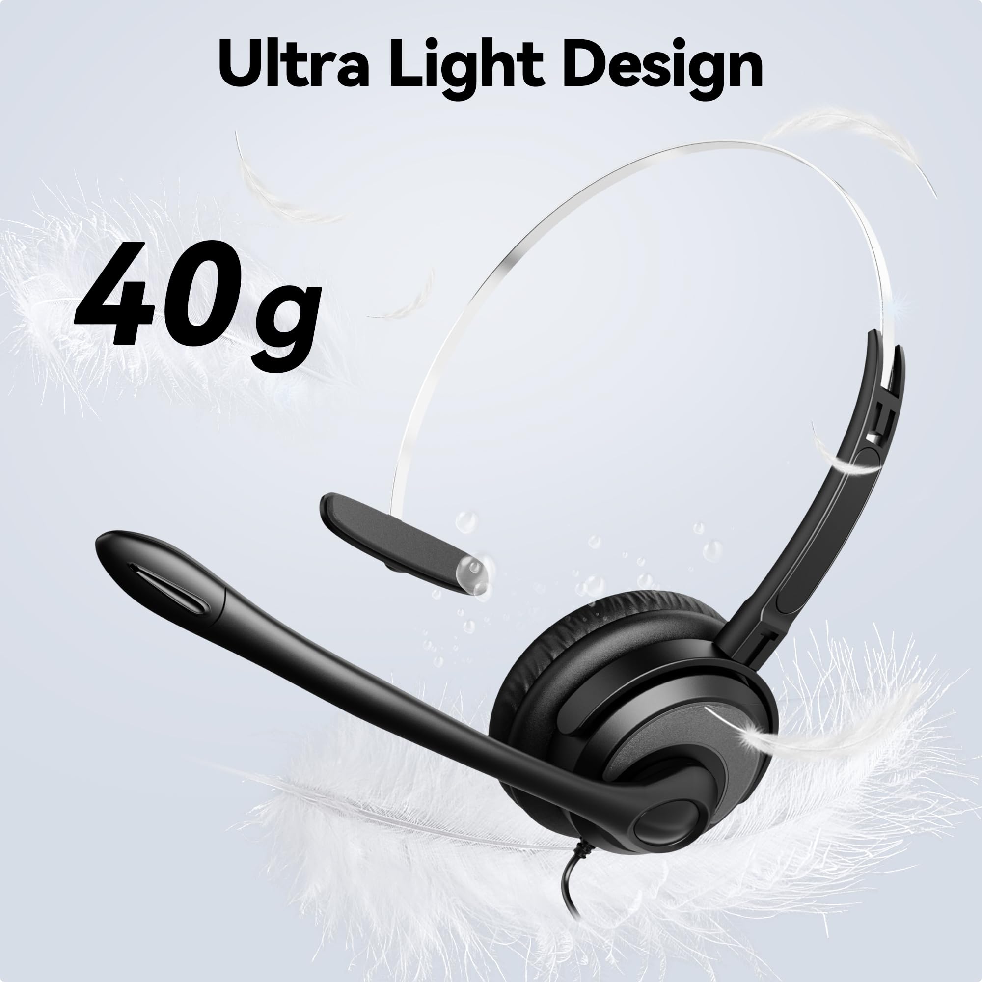 Noise Cancelling USB Headset with Microphone for PC & Laptop - Wired On-Ear Office Headphones with In-Line Volume Control - Ideal for Call Centers, Online Classes, Zoom Meetings, Skype Calls & Remote Work