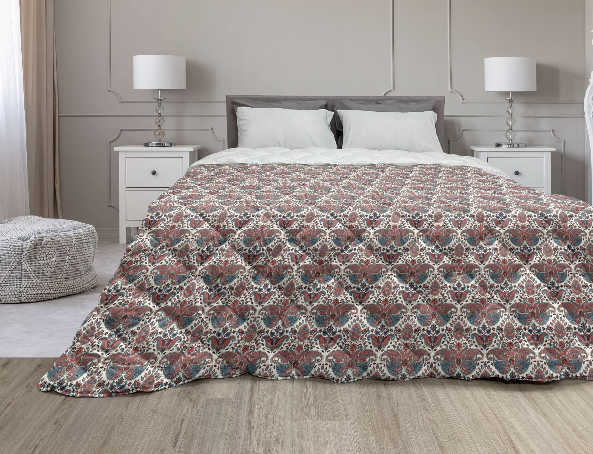 Ambesonne Paisley Down Alternative Comforter - Oriental Damask Design Persian Style Microfiber Quilt for All Seasons, Full Size, Dried Rose Mauve - Perfect for Bedroom Decor, Guest Room & Cozy Home Styling