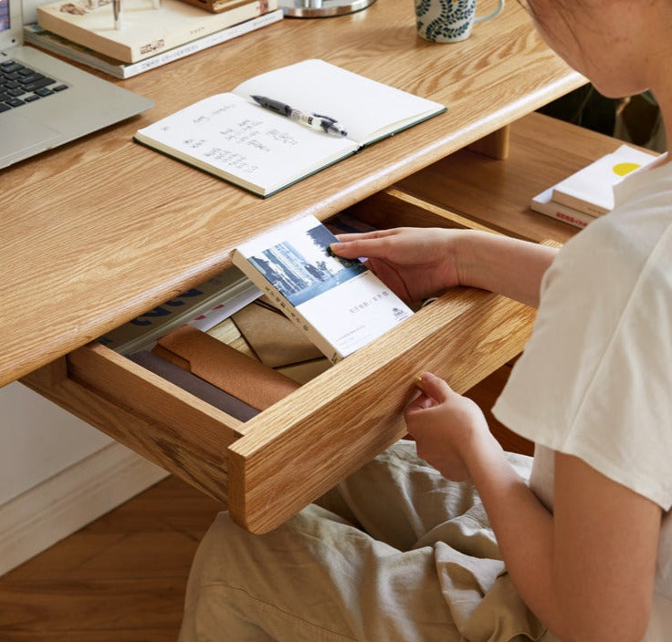 Solid Oak Wood Adjustable Height Office Desk - Extendable Workstation for Home & Business Use