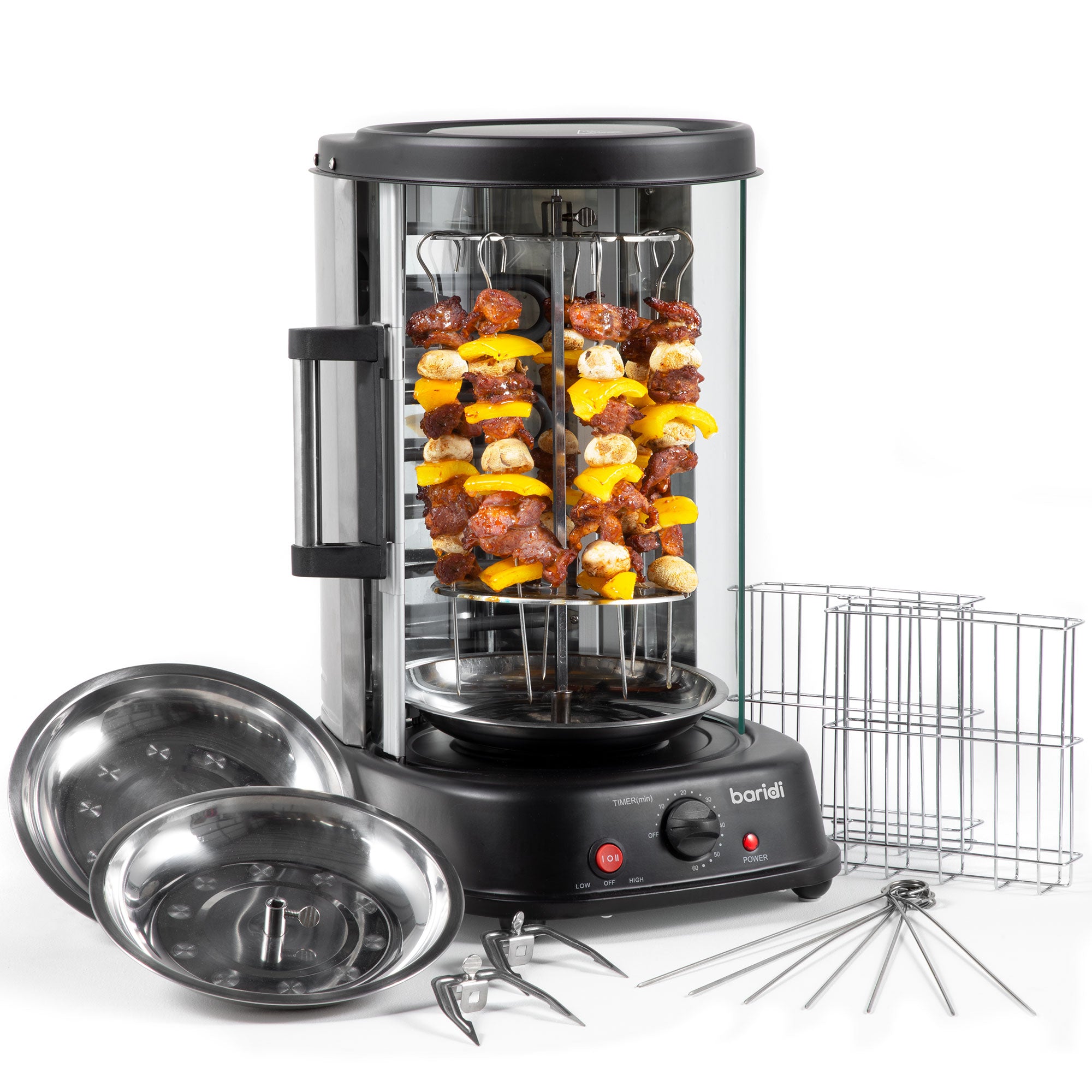 Baridi Vertical Rotisserie Grill - 1500W Electric Rotisserie Oven for Kebabs, Gyros, Skewers & Roasts - 21L Capacity, Black (Model DH216) - Perfect for Home Cooking, Parties & Outdoor BBQs