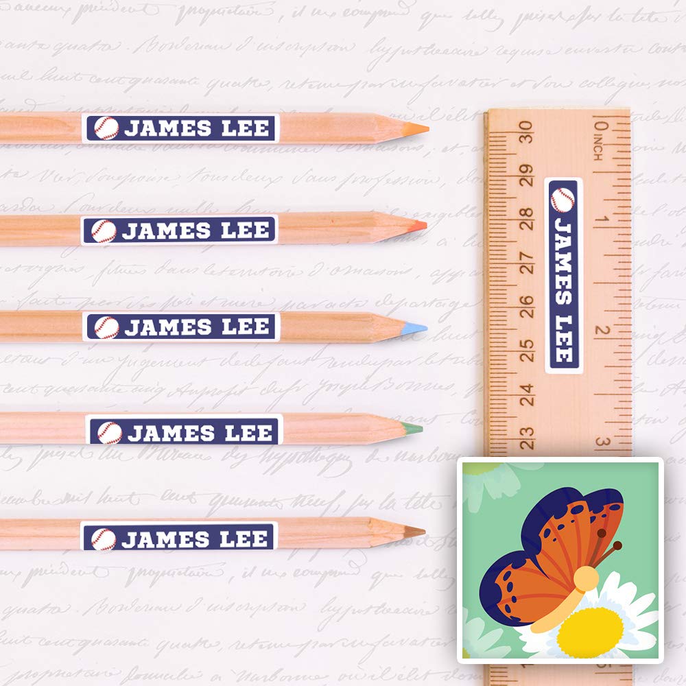 Peel & Stick Waterproof Name Labels - 80 Customizable Skinny Labels with Butterfly Design for Kids School Supplies, Water Bottles & Lunch Boxes