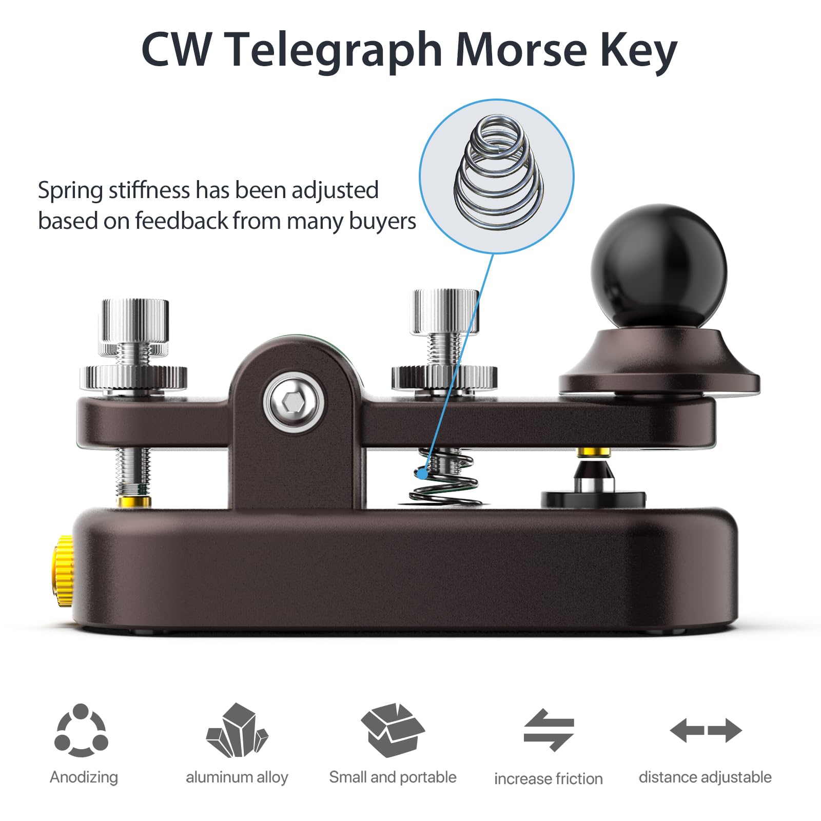Mini Morse Radio Key CW HAM Telegraph Double Paddle Morse Code Keyer - Aluminum Alloy Body Base (Brown, Small) - Perfect for Amateur Radio, Emergency Communication & Morse Code Training