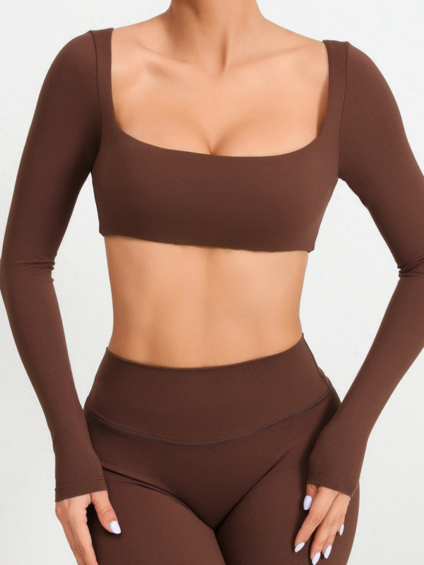 ZASUWA Women's Solid Color Cropped Long Sleeve Top with Chest Pockets - Casual Streetwear for Spring & Fall Fashion Outfits