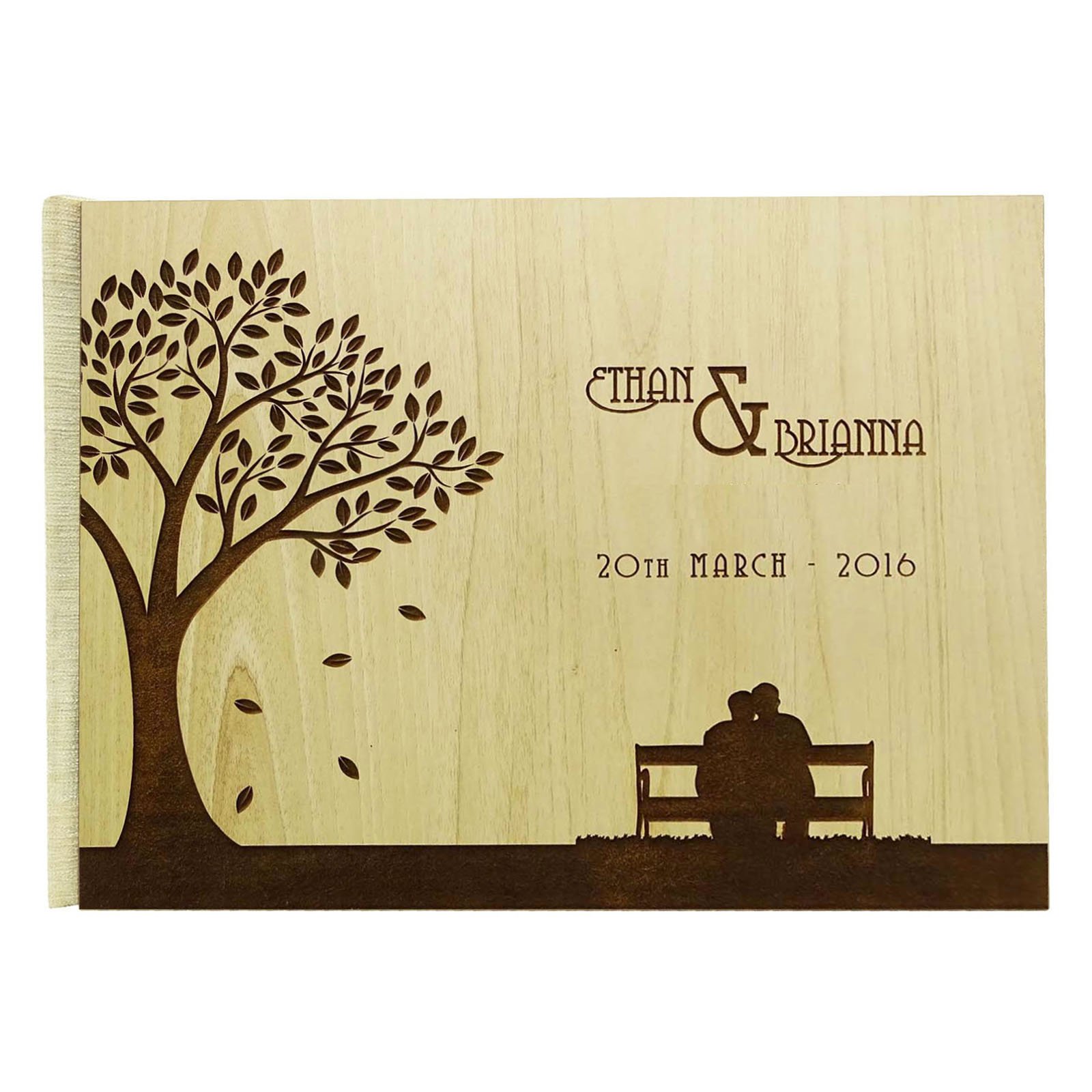 Personalized Wood Engraved Bride & Groom Wedding Guest Book - Rustic Advice Guestbook with 50 Pages for Wedding, Anniversary & Bridal Shower Gifts